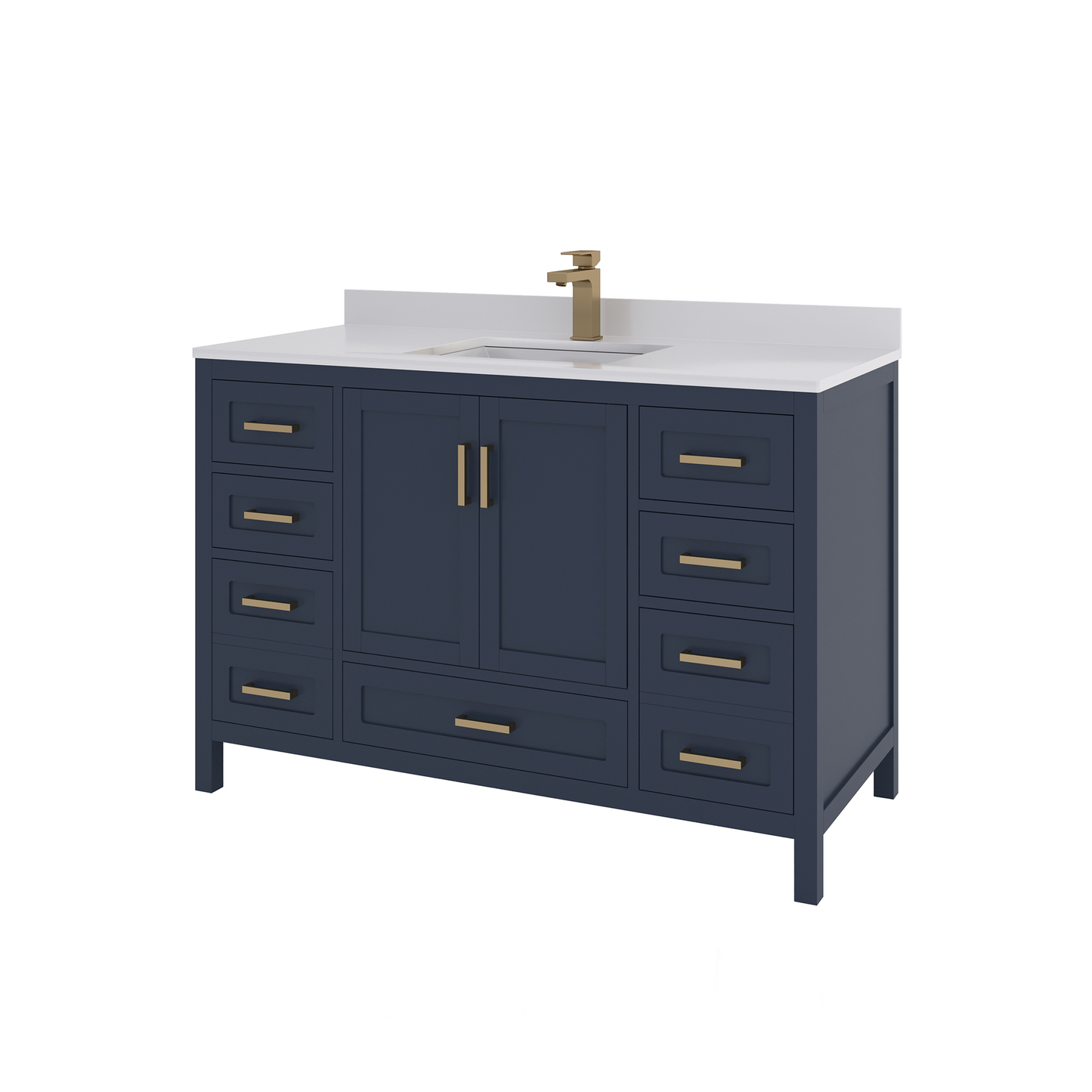 Rooh 48 Inch Solid Wood Bathroom Vanity with Undermount single Rectangle sink & White Quartz countertop 0.75 inch edge in white