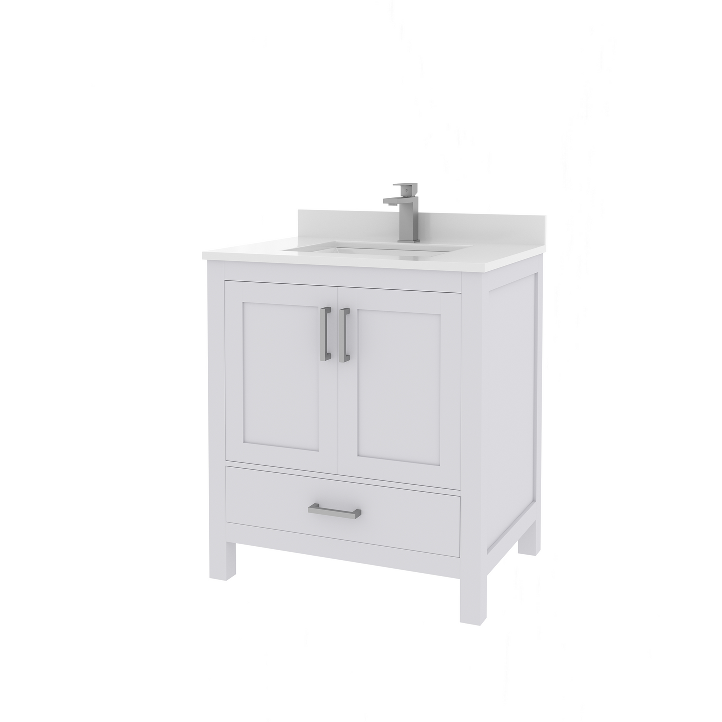 Rooh 30 Inch Solid Wood Bathroom Vanity with Undermount single Rectangle sink & White Quartz countertop 0.75 inch edge in white