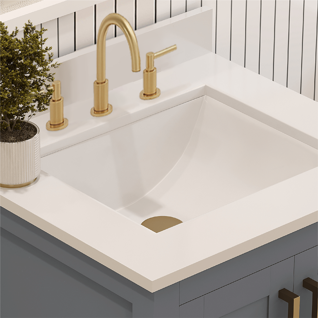 Rooh 24 Inch Solid Wood Bathroom Vanity with Undermount single Rectangle sink & White Quartz countertop 0.75 inch edge in white