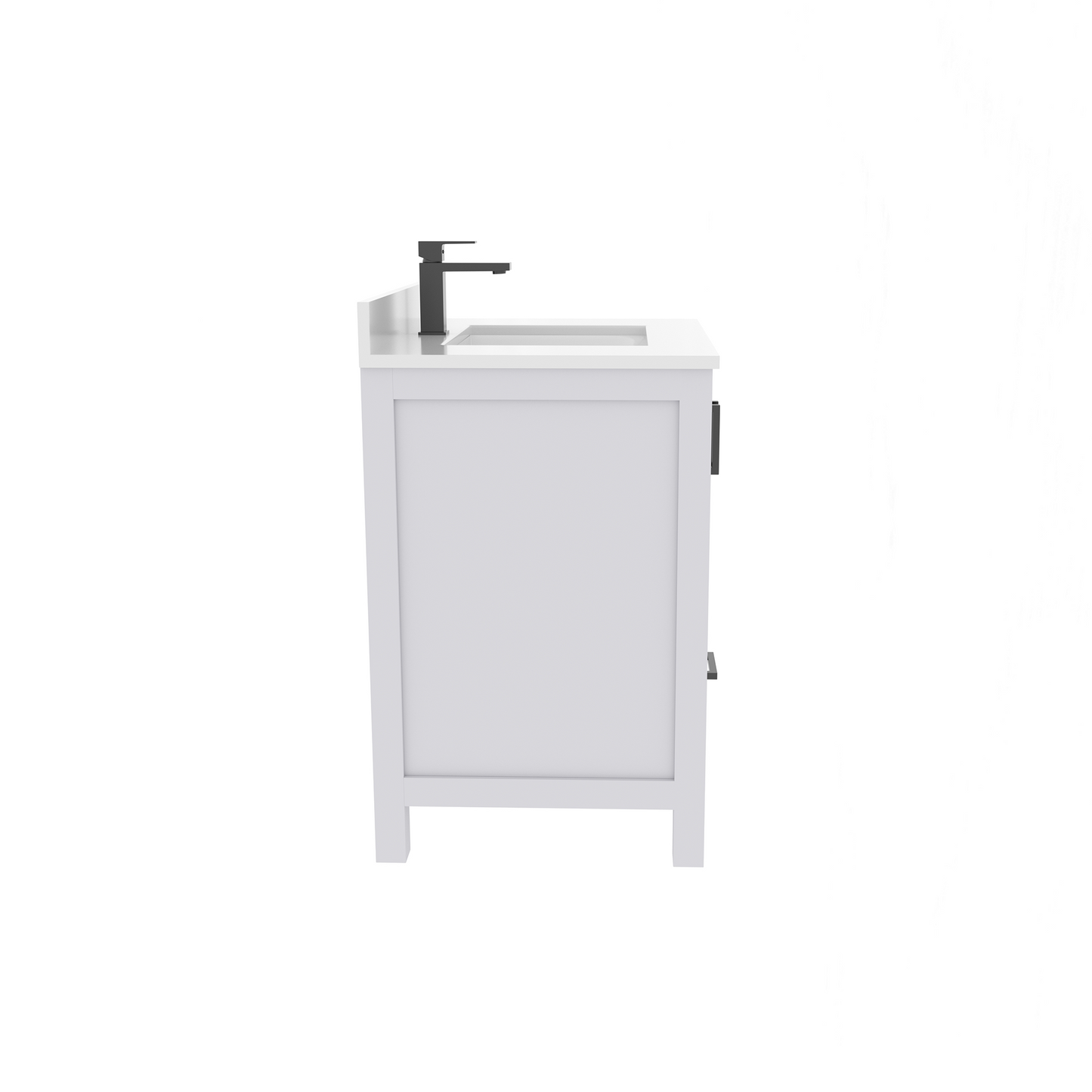 Rooh 36 Inch Left Solid Wood Single Bathroom Vanity with Undermount single Rectangle sink & White Quartz countertop 0.75 inch edge in white