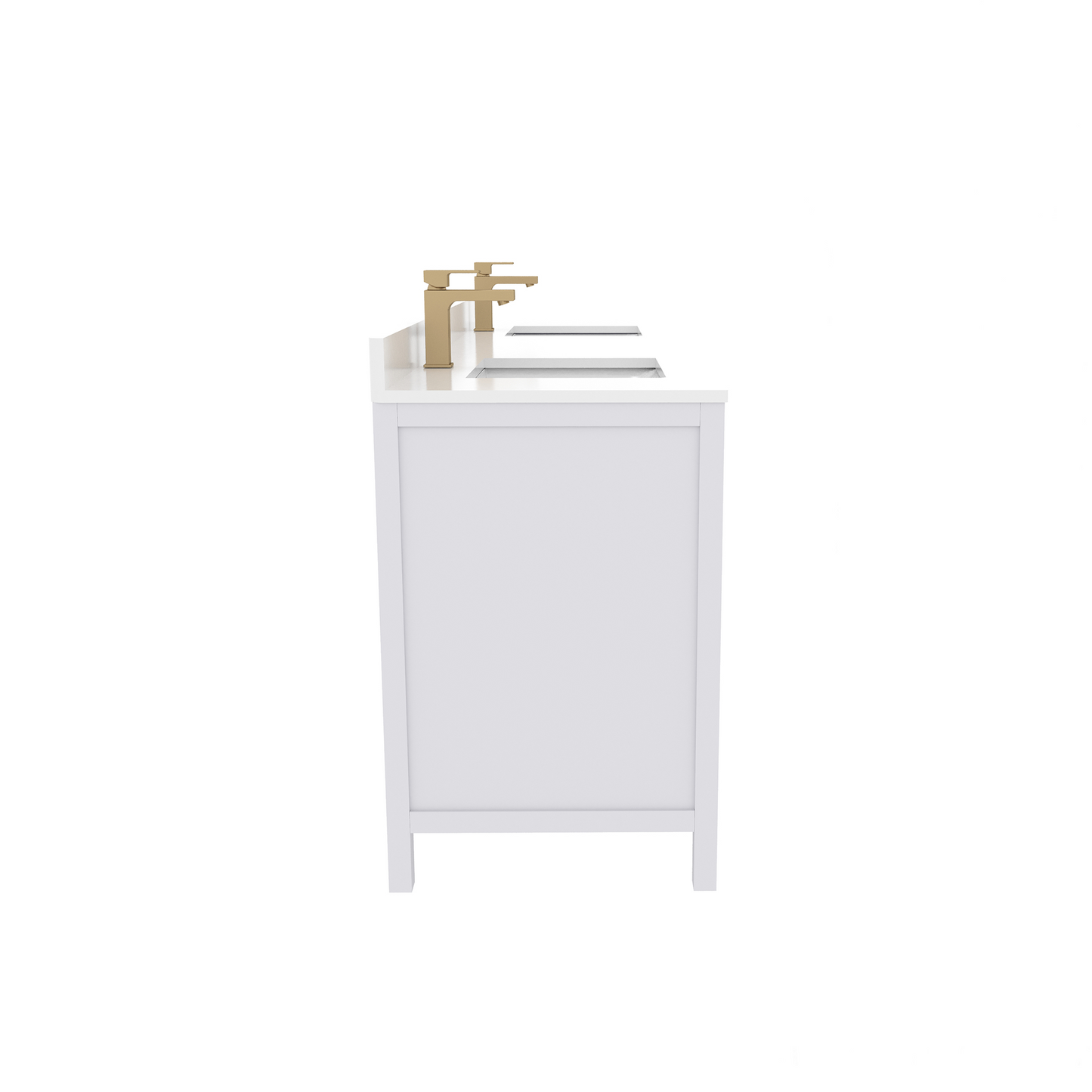 Rooh 72 Inch Solid Wood Bathroom Vanity with Undermount double Rectangle sinks & White Quartz countertop 0.75 inch edge in white