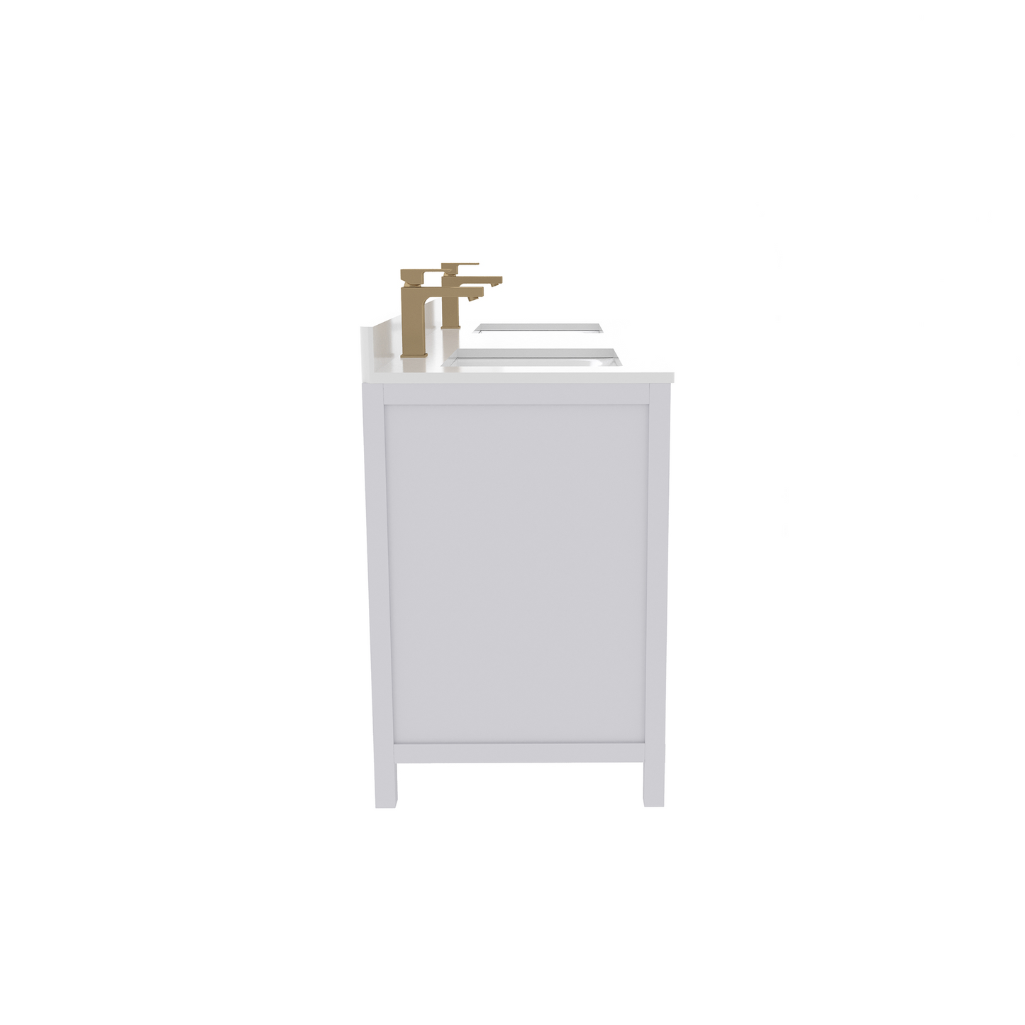 Rooh 60 Inch Solid Wood Bathroom Vanity with Undermount double Rectangle sinks & White Quartz countertop 0.75 inch edge in white