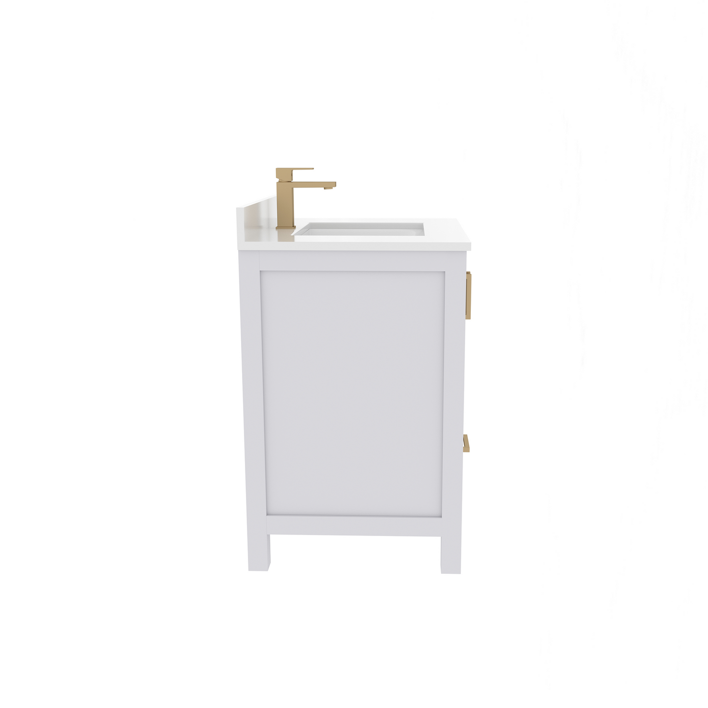 Rooh 30 Inch Solid Wood Bathroom Vanity with Undermount single Rectangle sink & White Quartz countertop 0.75 inch edge in white