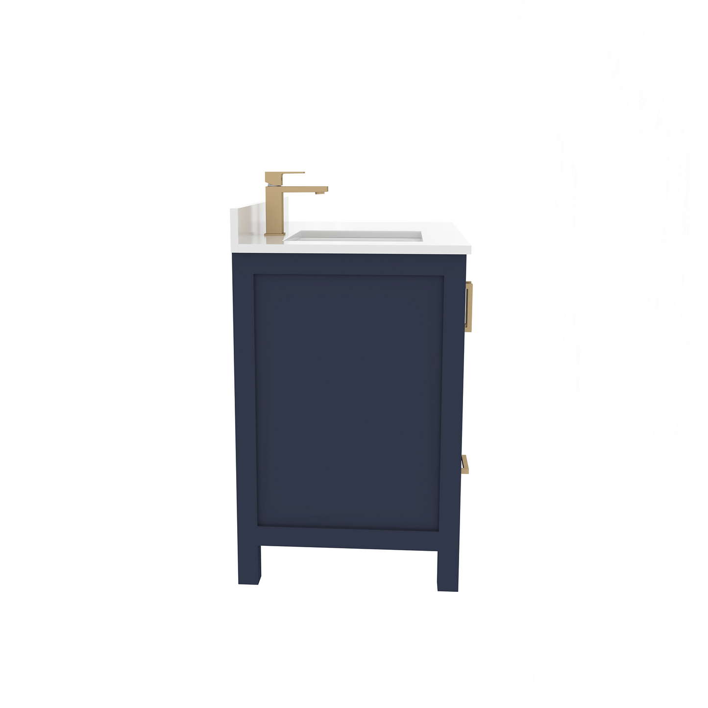 Rooh 36 Inch Left Solid Wood Single Bathroom Vanity with Undermount single Rectangle sink & White Quartz countertop 0.75 inch edge in white