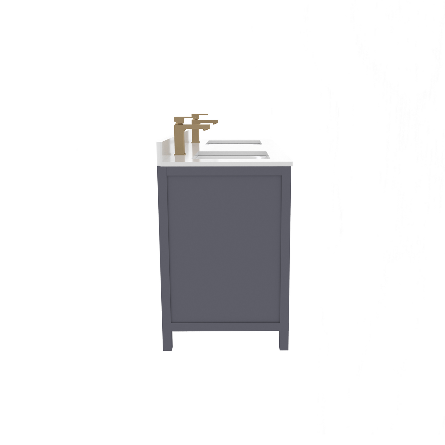 Rooh 60 Inch Solid Wood Bathroom Vanity with Undermount double Rectangle sinks & White Quartz countertop 0.75 inch edge in white