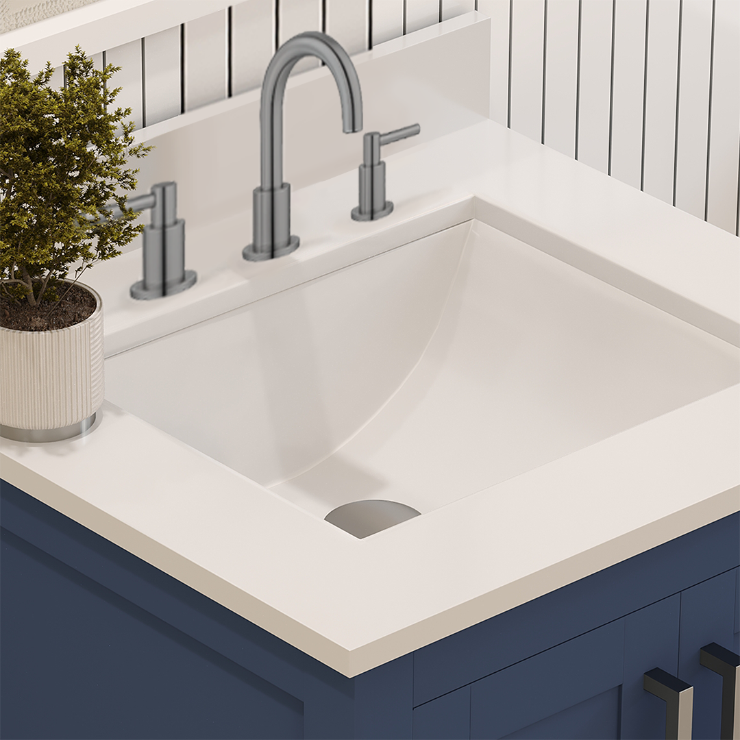 Rooh 24 Inch Solid Wood Bathroom Vanity with Undermount single Rectangle sink & White Quartz countertop 0.75 inch edge in white