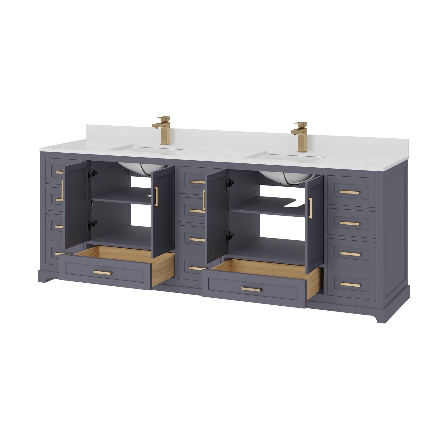 Maya 84 Inch Solid Wood Double Bathroom Vanity with Quartz Countertop