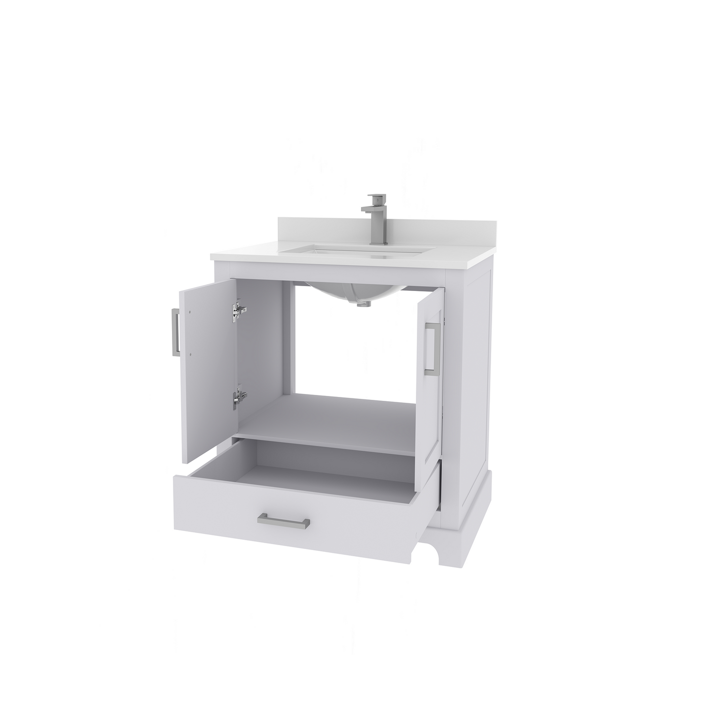 Maya 30 Inch Solid Wood Single Bathroom Vanity with Quartz Countertop