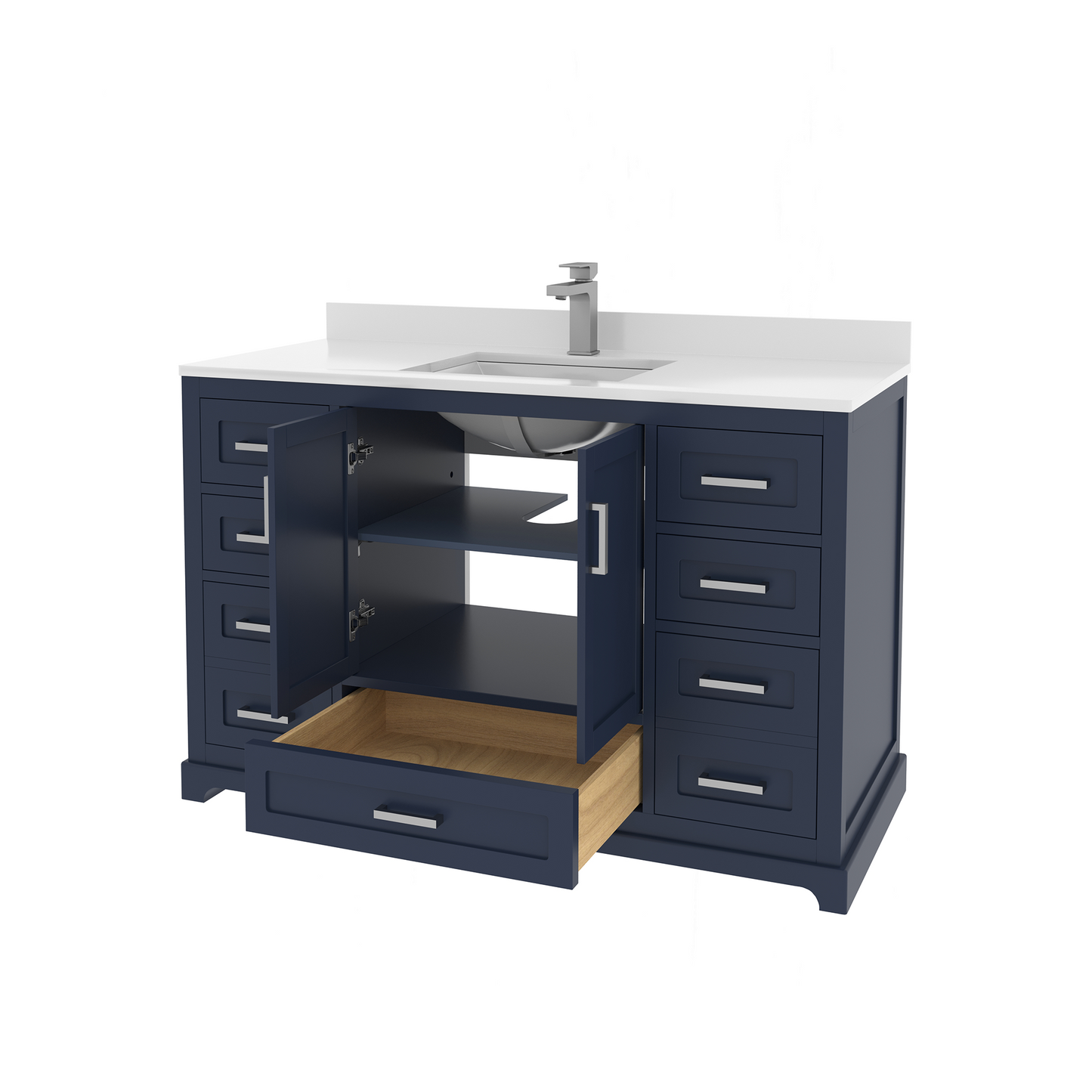 Maya 48 Inch Solid Wood Single Bathroom Vanity with Quartz Countertop