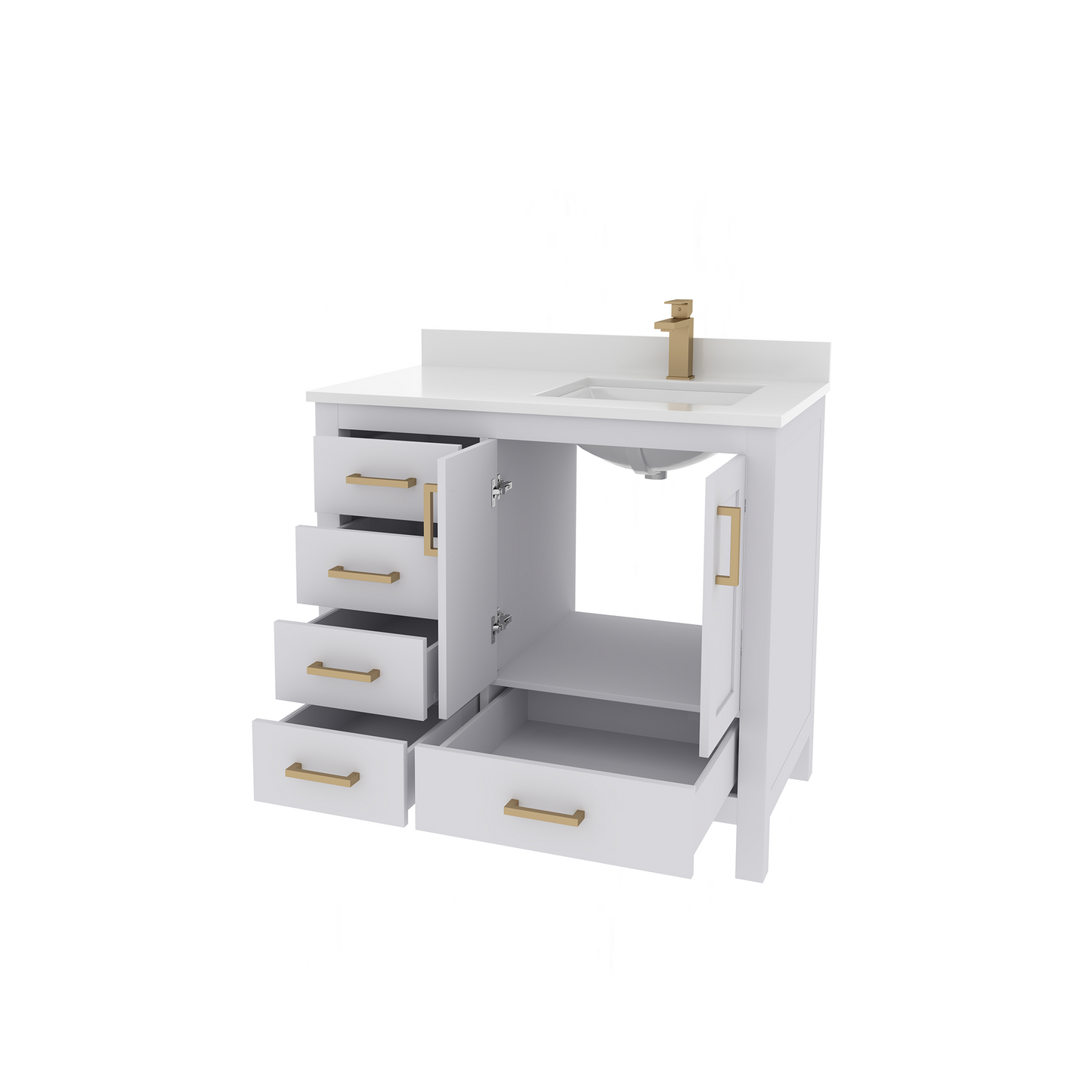 Rooh 36 Inch Right Solid Wood Single Bathroom Vanity with Quartz Countertop