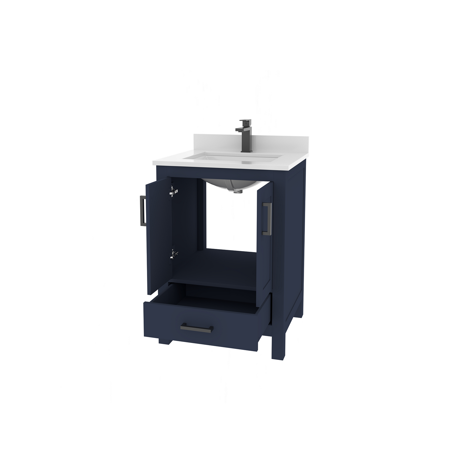 Rooh 24 Inch Solid Wood Bathroom Vanity with Undermount single Rectangle sink & White Quartz countertop 0.75 inch edge in white