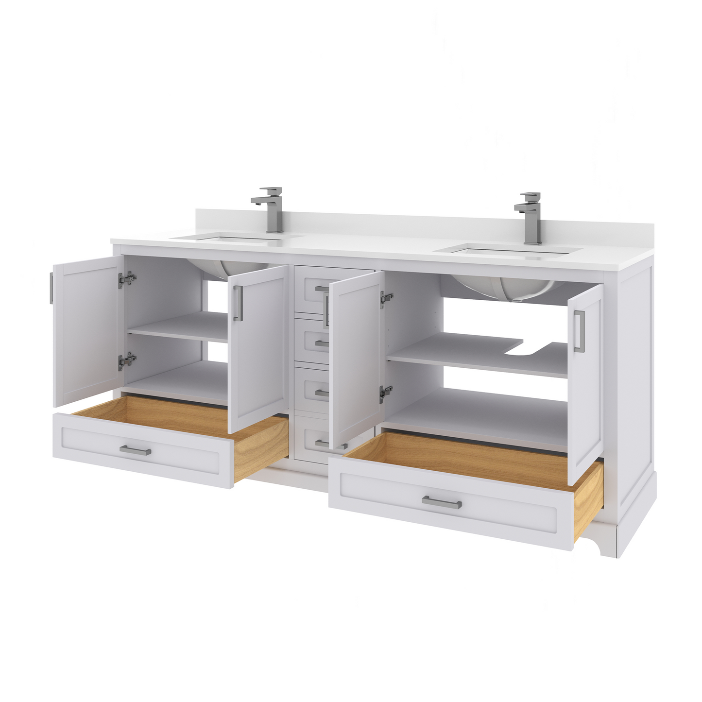 Maya 72 Inch Solid Wood Double Bathroom Vanity with Quartz Countertop