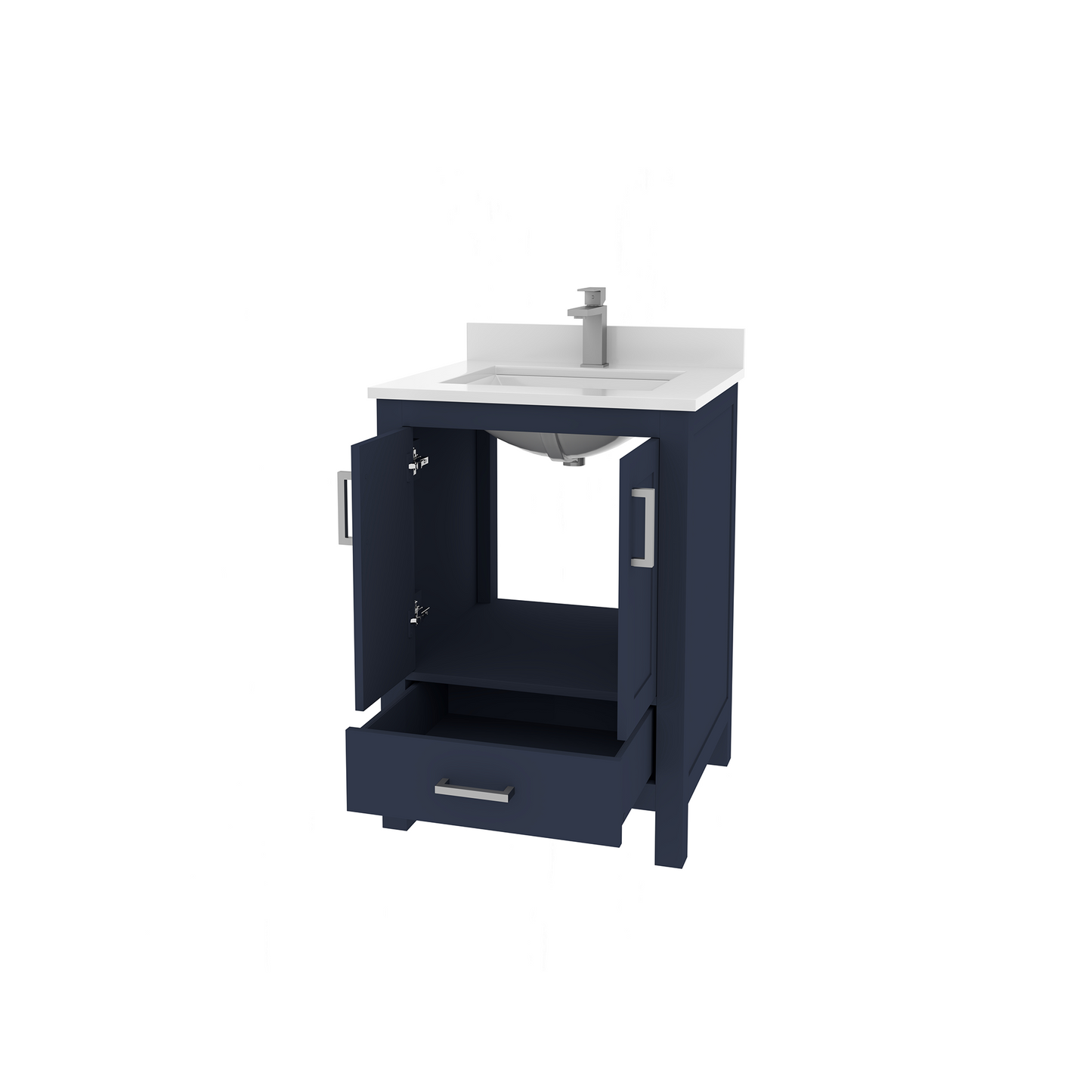 Rooh 24 Inch Solid Wood Bathroom Vanity with Undermount single Rectangle sink & White Quartz countertop 0.75 inch edge in white