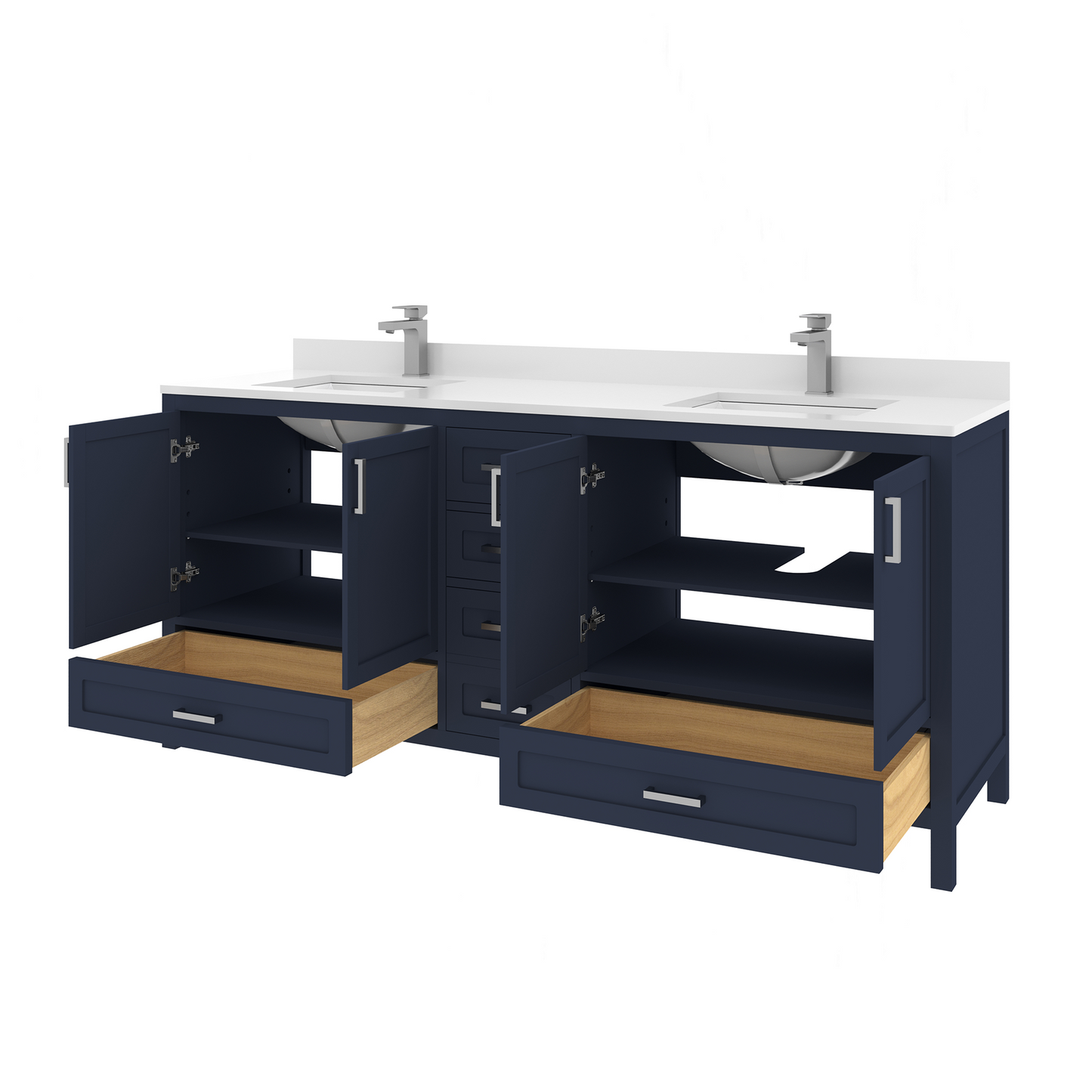 Rooh 72 Inch Solid Wood Bathroom Vanity with Undermount double Rectangle sinks & White Quartz countertop 0.75 inch edge in white