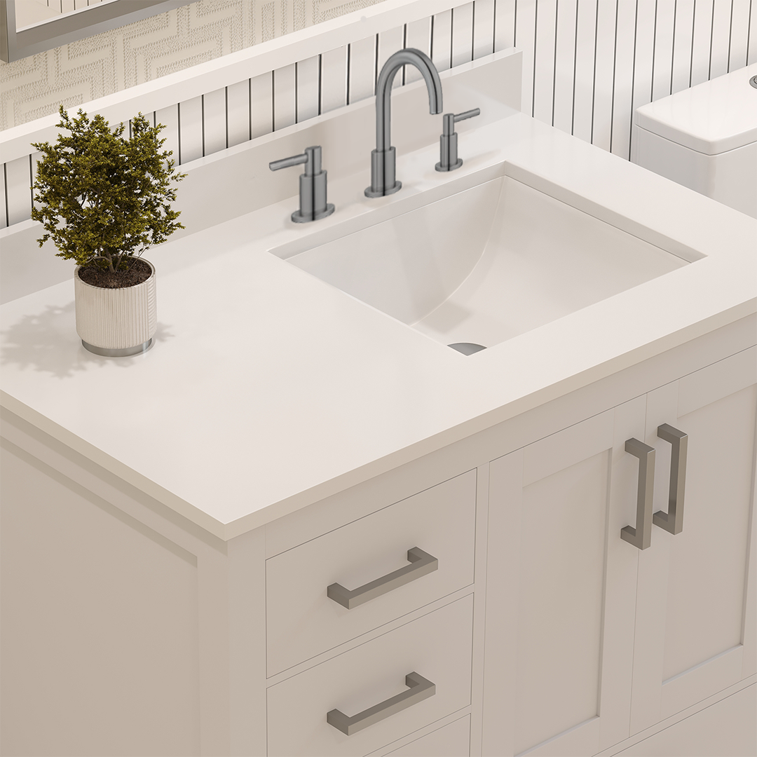 Rooh 36 Inch Left Solid Wood Single Bathroom Vanity with Undermount single Rectangle sink & White Quartz countertop 0.75 inch edge in white