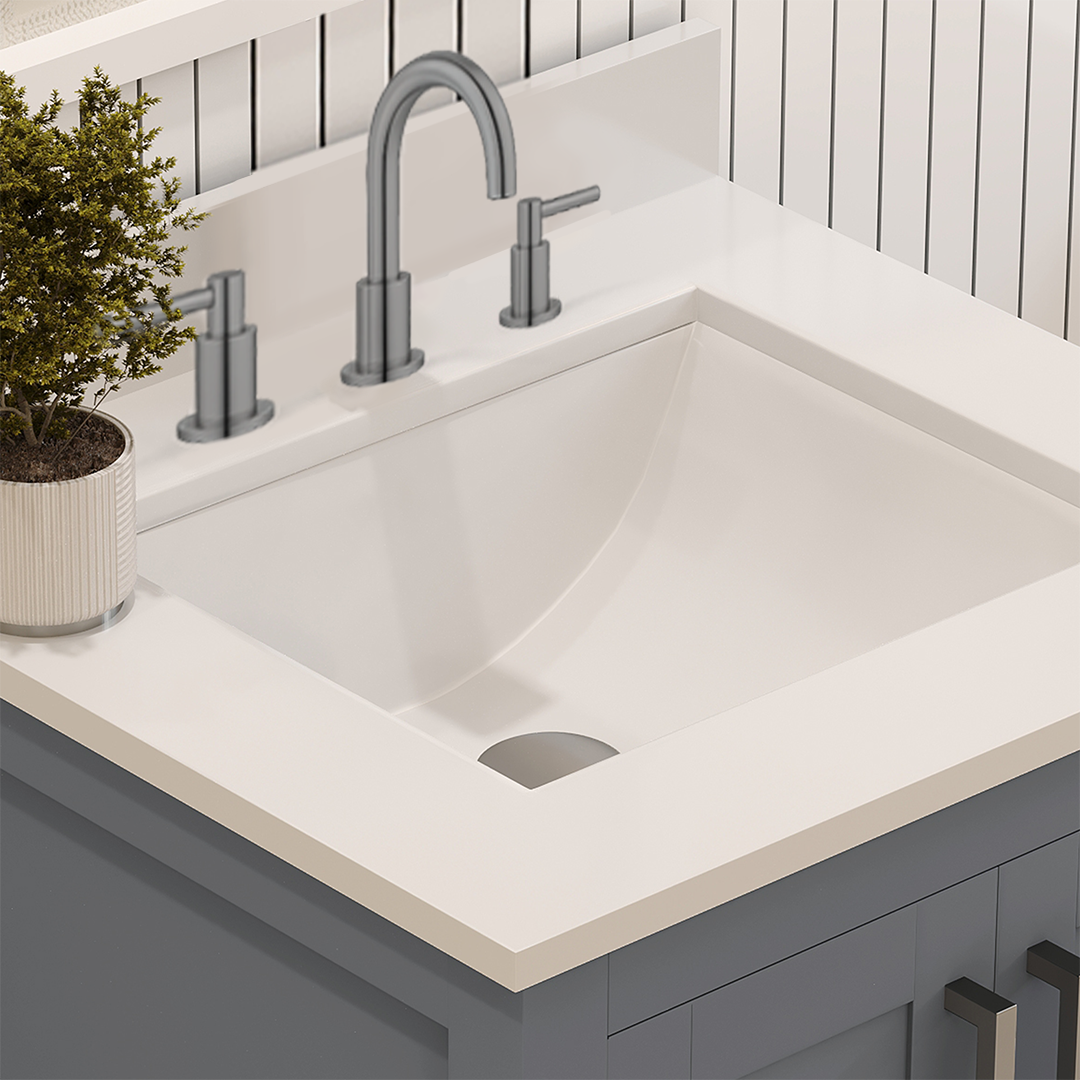 Rooh 24 Inch Solid Wood Bathroom Vanity with Undermount single Rectangle sink & White Quartz countertop 0.75 inch edge in white