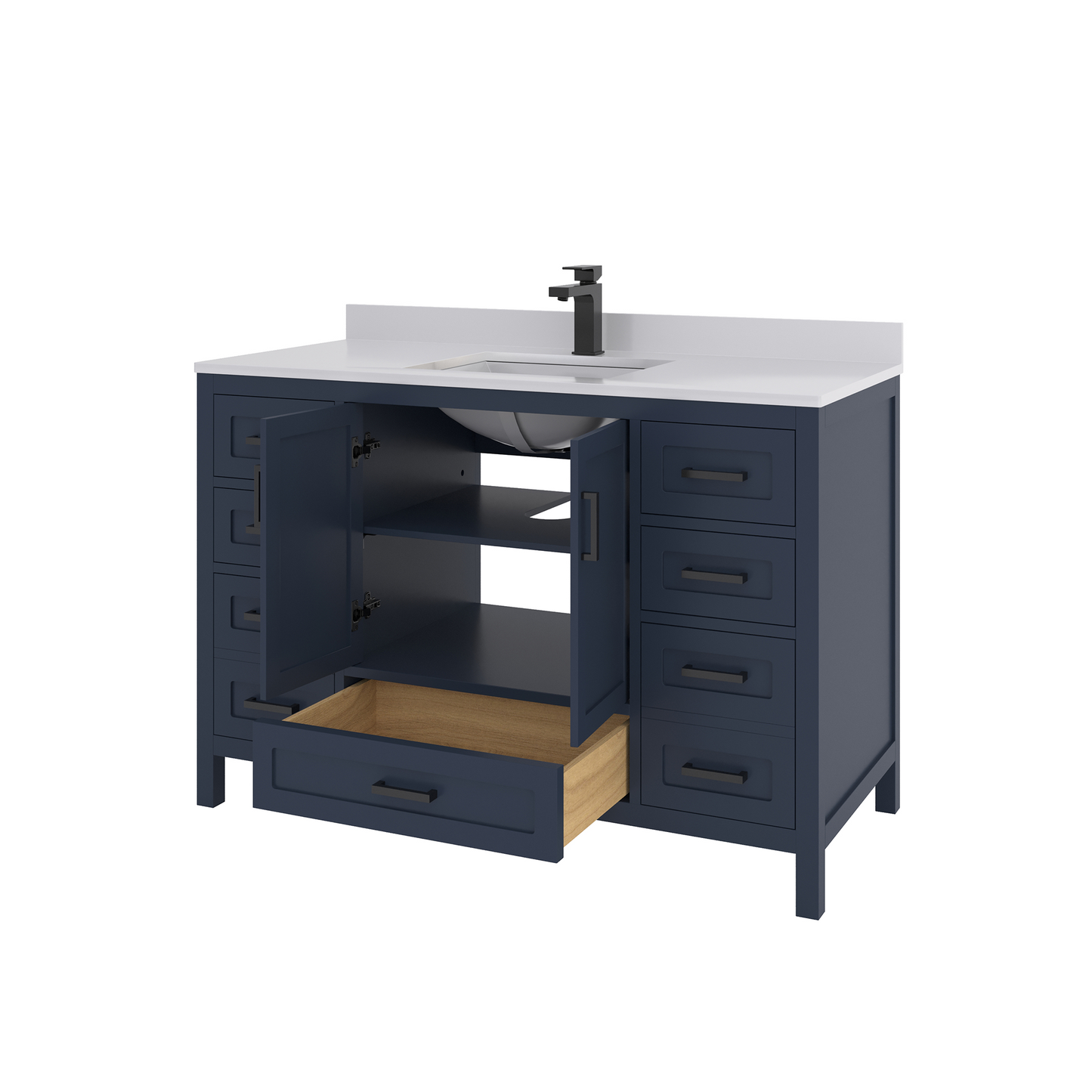 Rooh 48 Inch Solid Wood Bathroom Vanity with Undermount single Rectangle sink & White Quartz countertop 0.75 inch edge in white