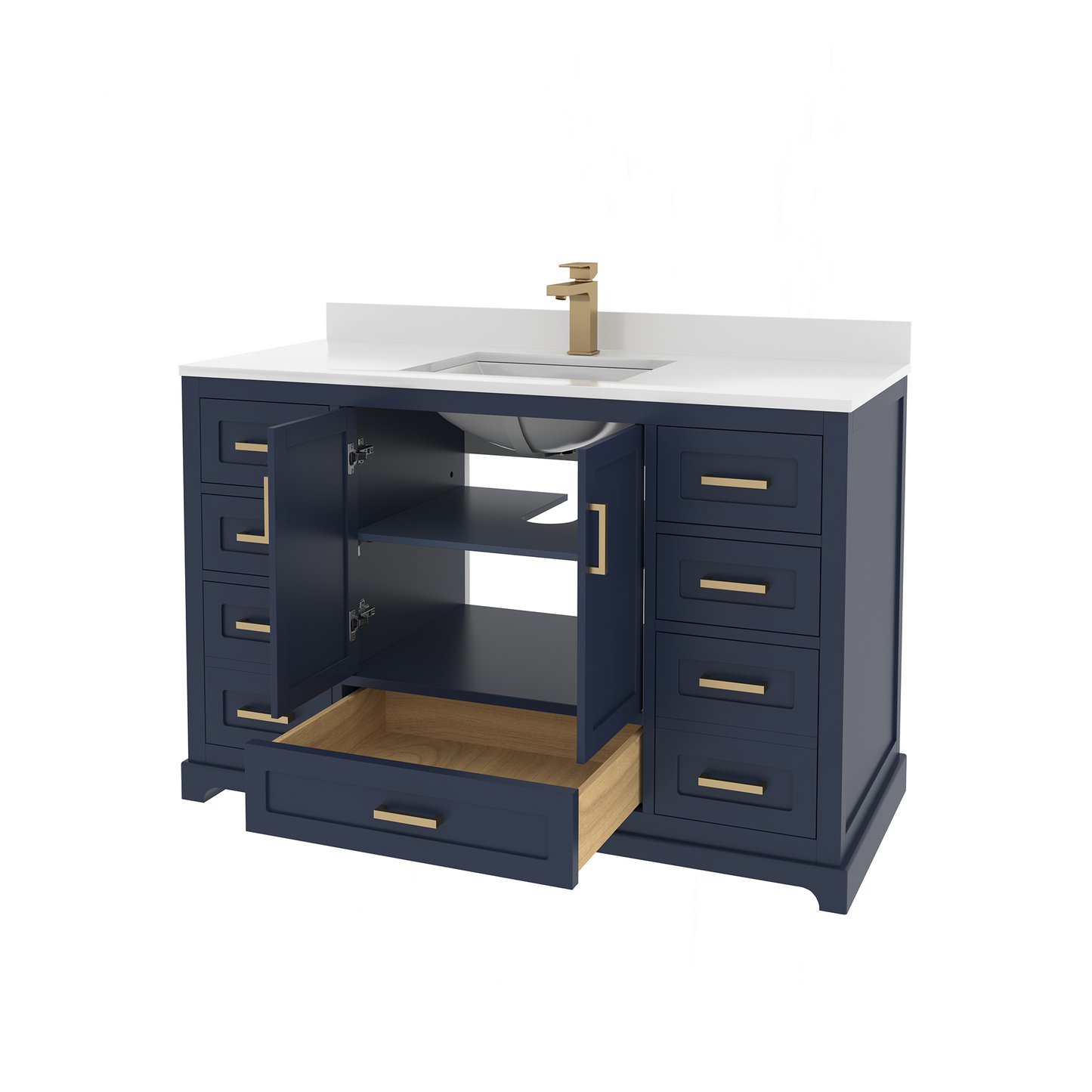 Maya 48 Inch Solid Wood Single Bathroom Vanity with Quartz Countertop