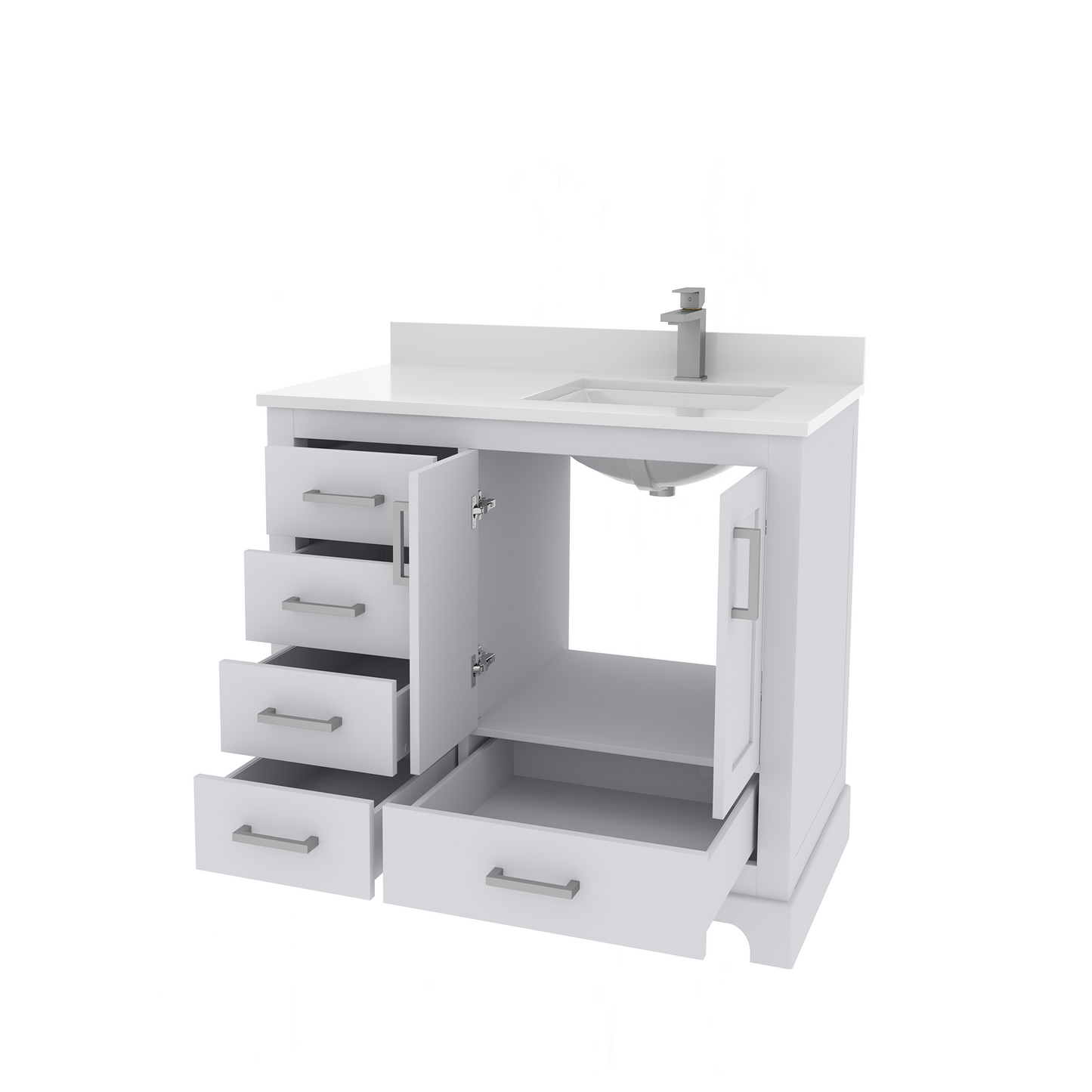 Rooh 36 Inch Right Solid Wood Single Bathroom Vanity with Quartz Countertop