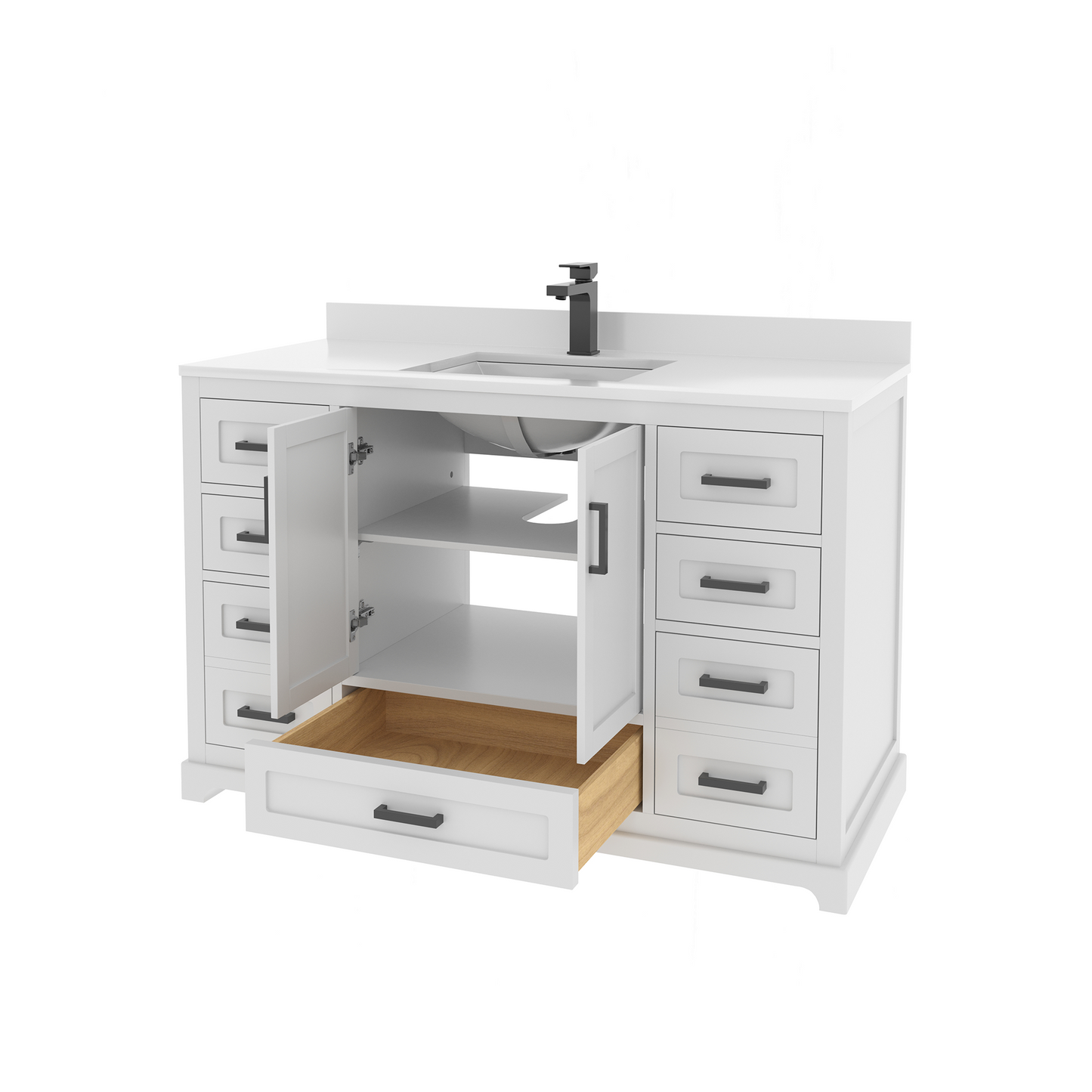 Maya 48 Inch Solid Wood Single Bathroom Vanity with Quartz Countertop