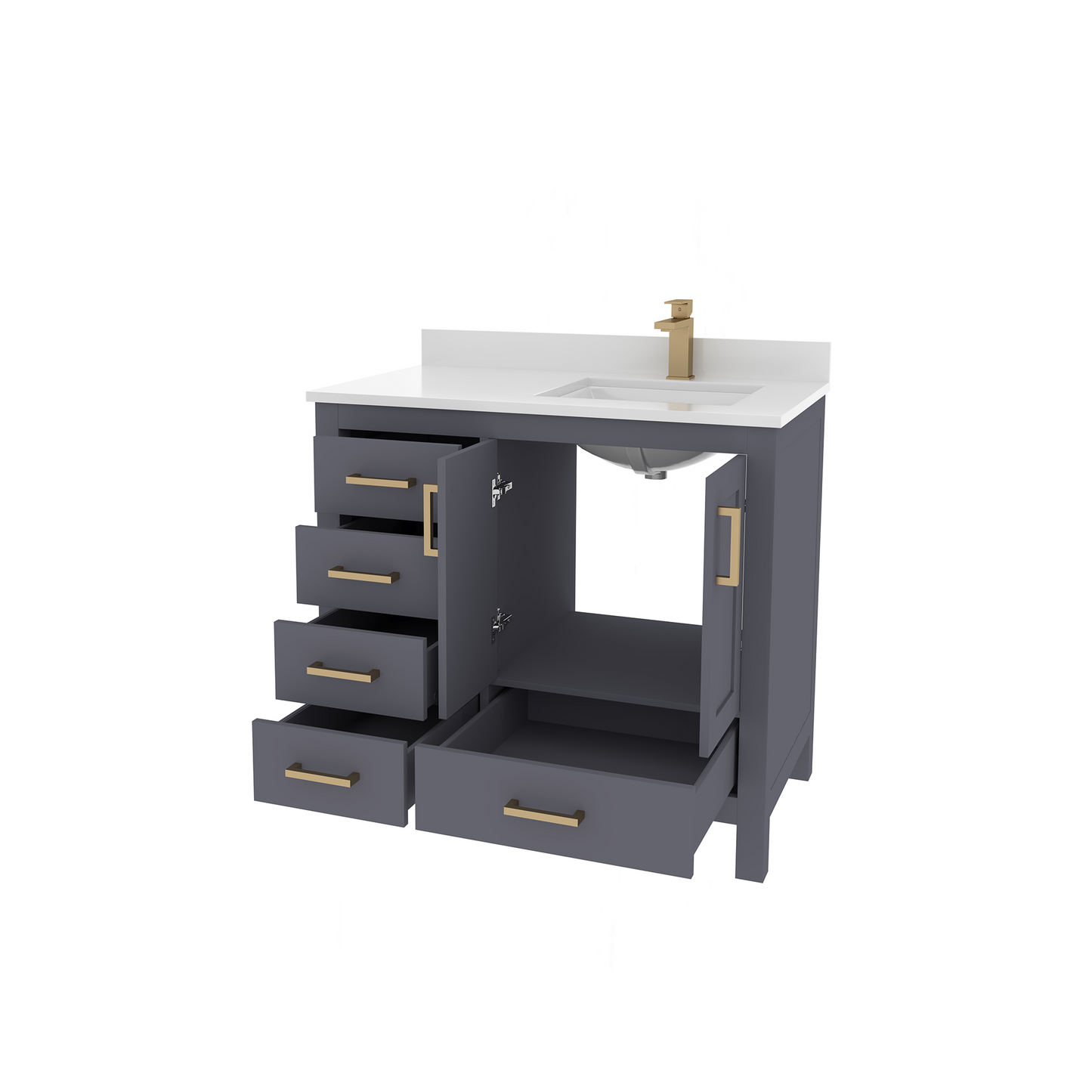 Rooh 36 Inch Right Solid Wood Single Bathroom Vanity with Quartz Countertop
