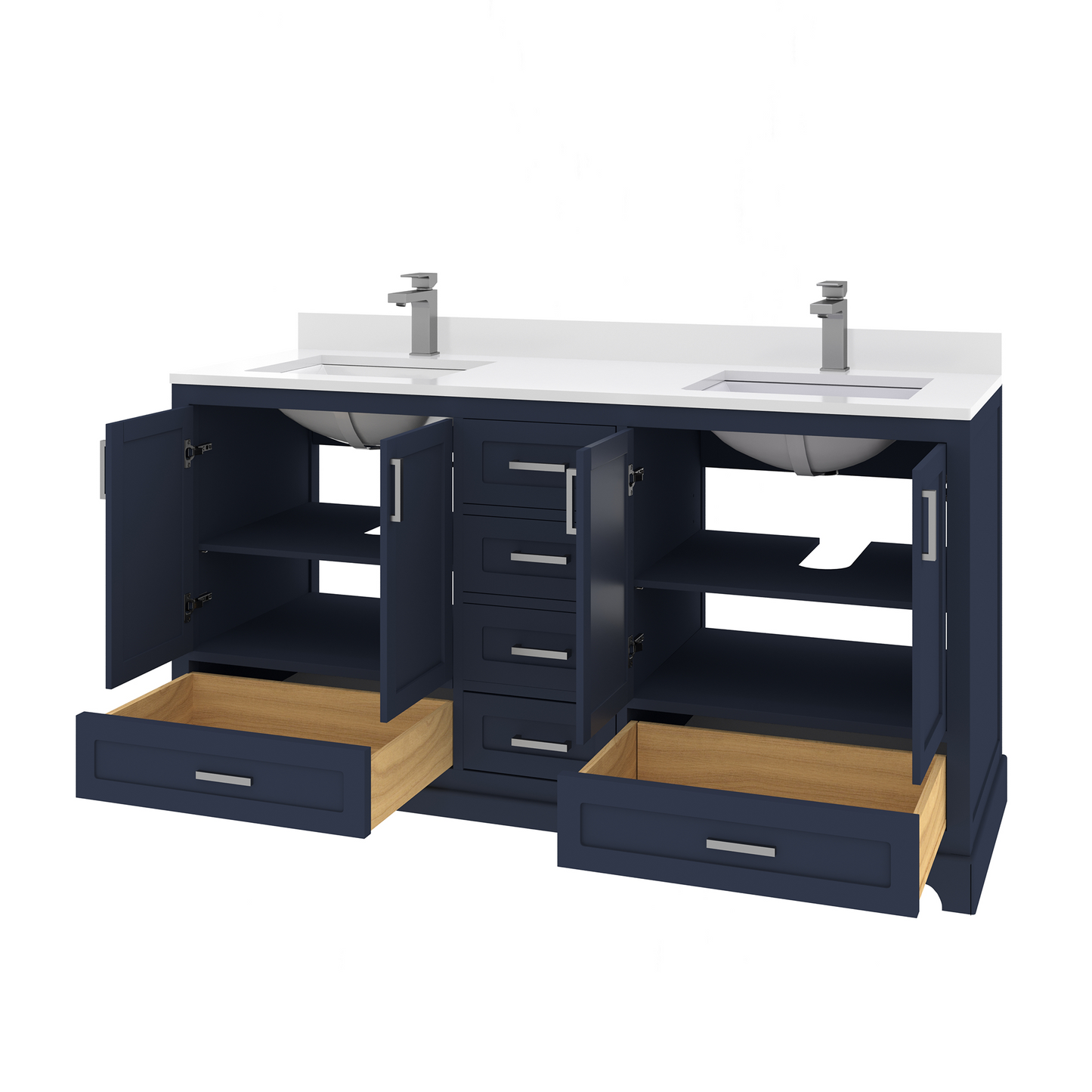 Maya 60 Inch Solid Wood Double Bathroom Vanity with Quartz Countertop