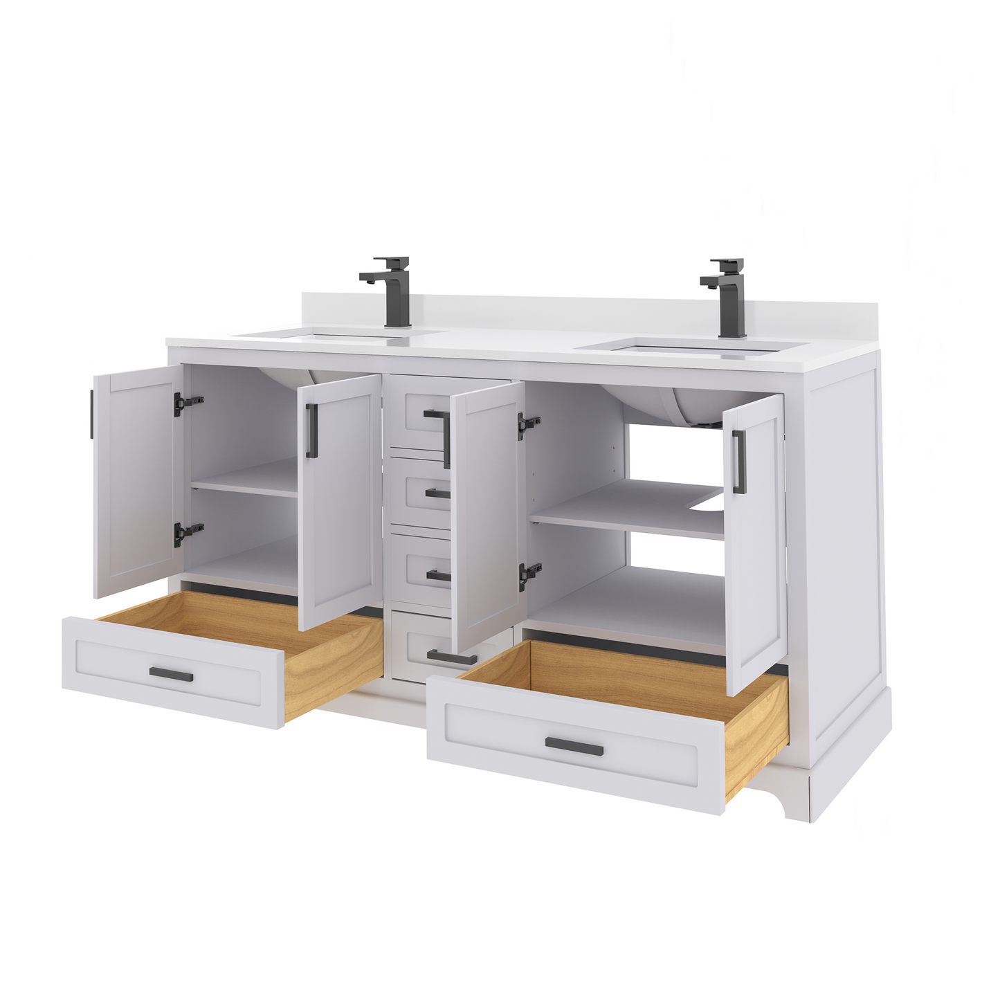 Maya 60 Inch Solid Wood Double Bathroom Vanity with Quartz Countertop