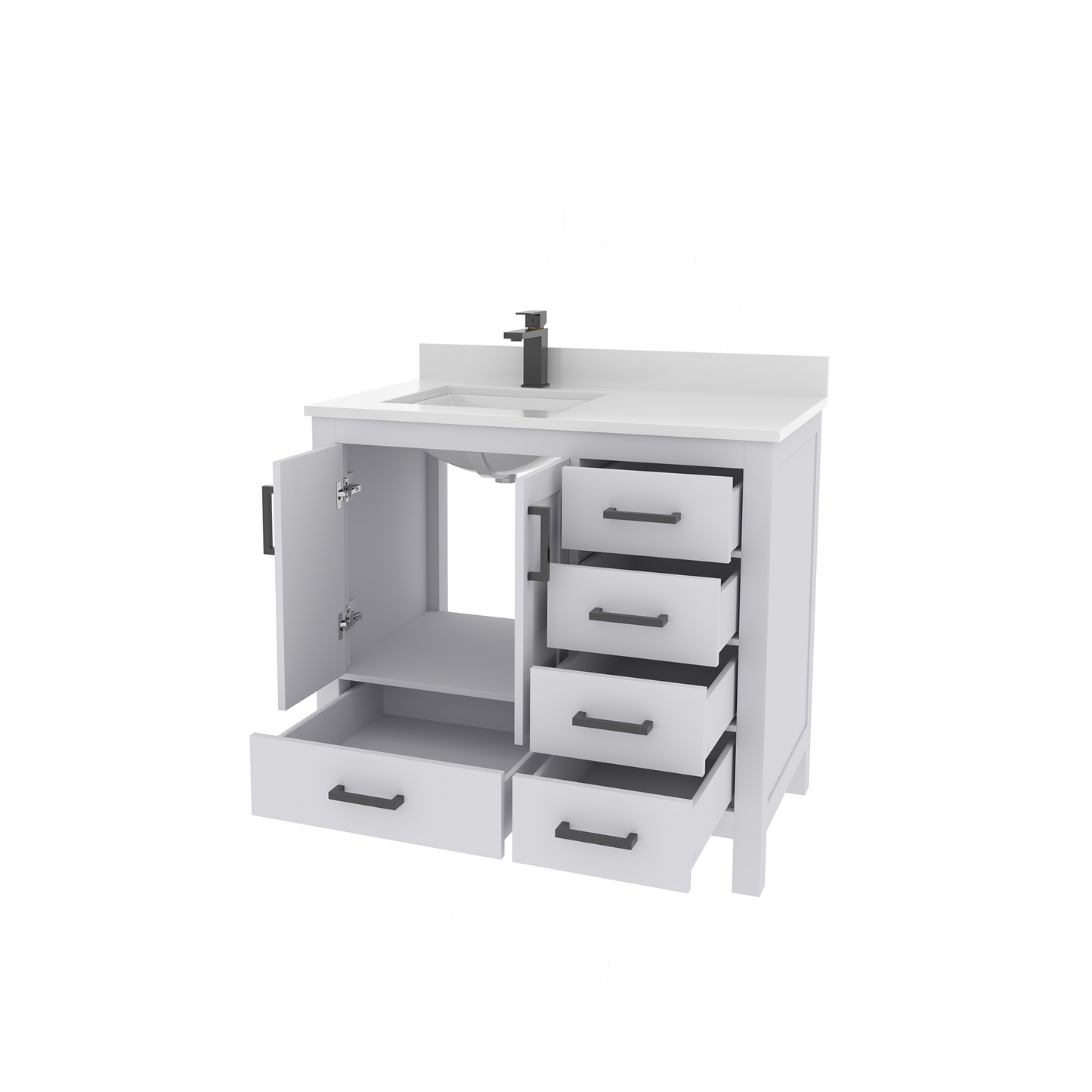 Rooh 36 Inch Left Solid Wood Single Bathroom Vanity with Undermount single Rectangle sink & White Quartz countertop 0.75 inch edge in white