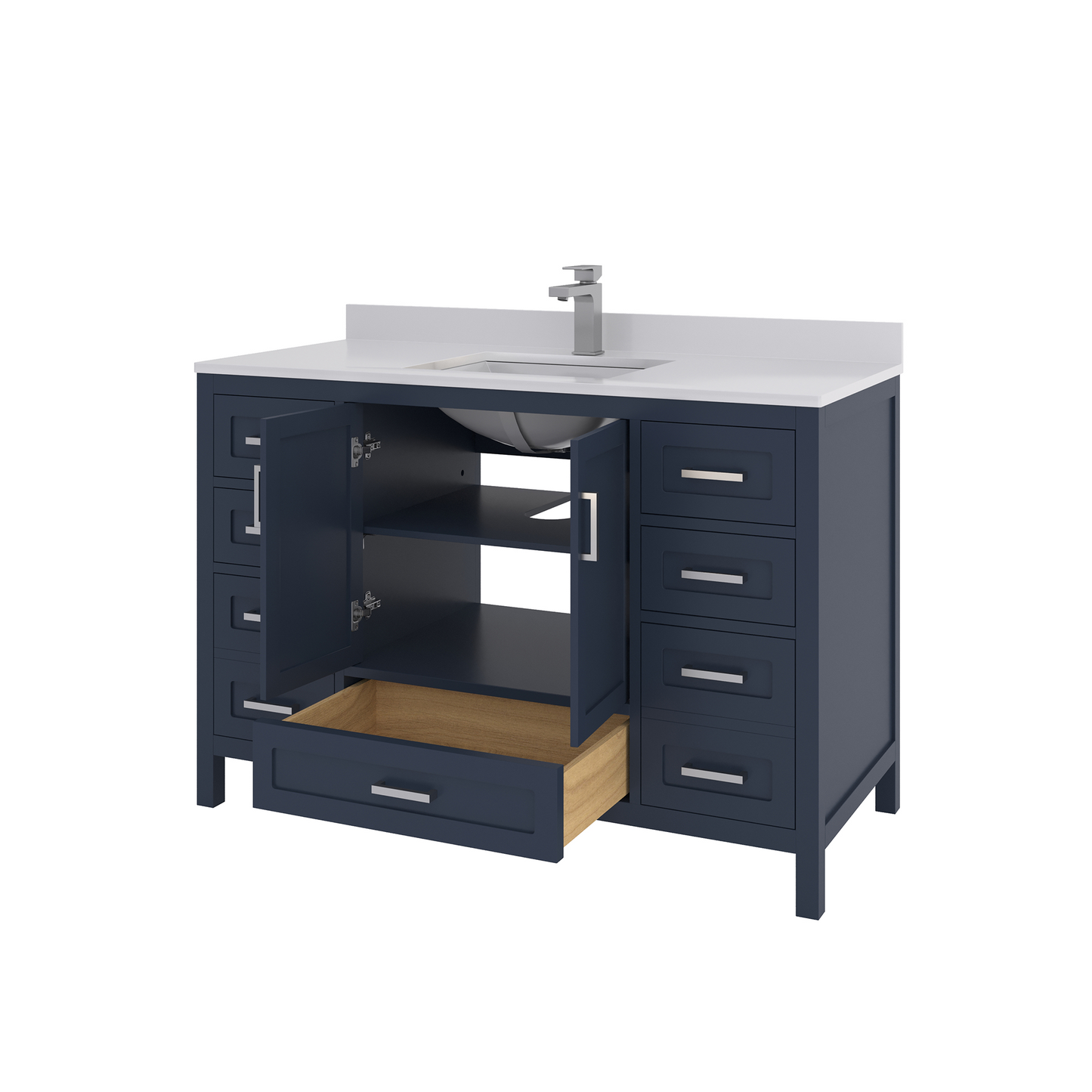 Rooh 48 Inch Solid Wood Bathroom Vanity with Undermount single Rectangle sink & White Quartz countertop 0.75 inch edge in white