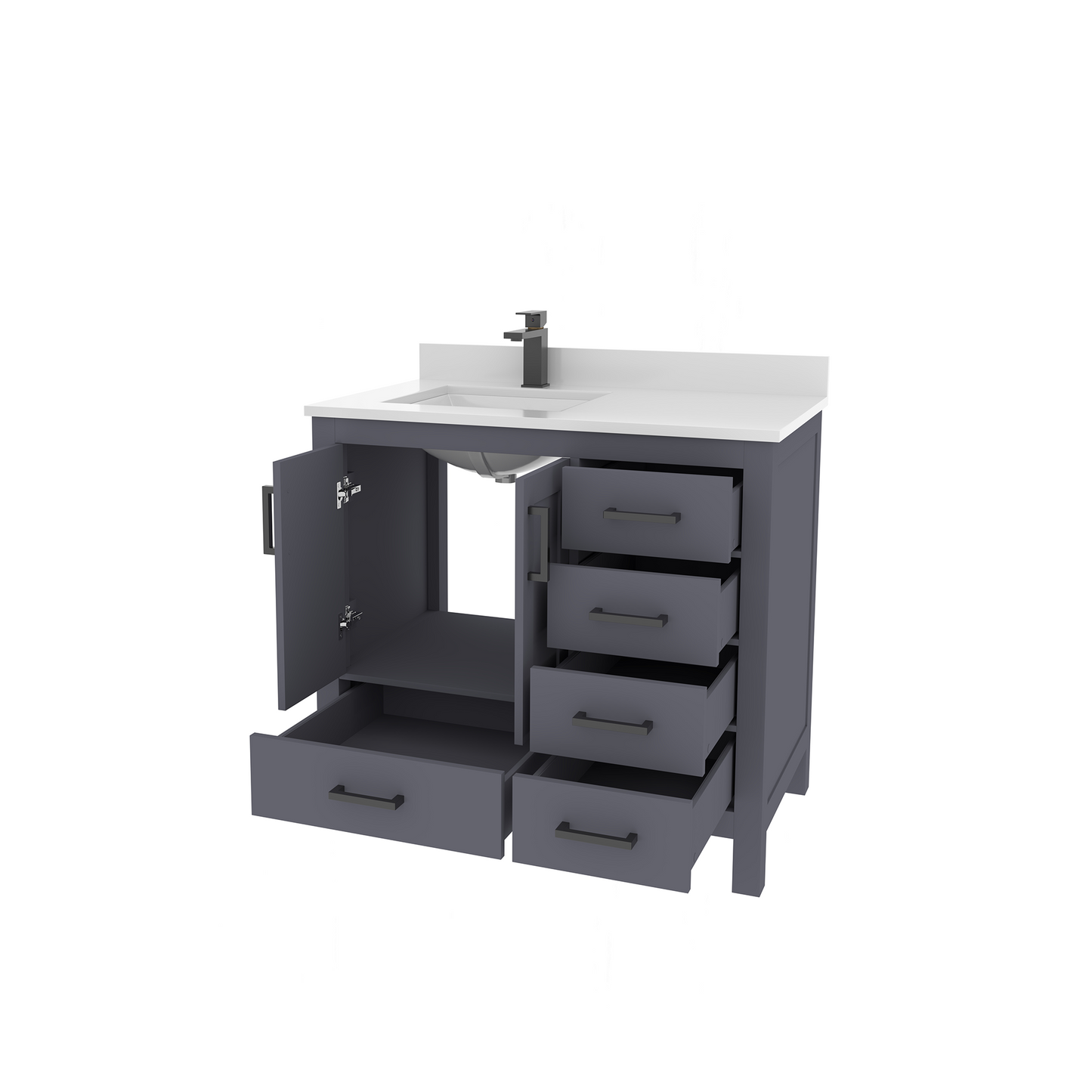 Rooh 36 Inch Left Solid Wood Single Bathroom Vanity with Undermount single Rectangle sink & White Quartz countertop 0.75 inch edge in white