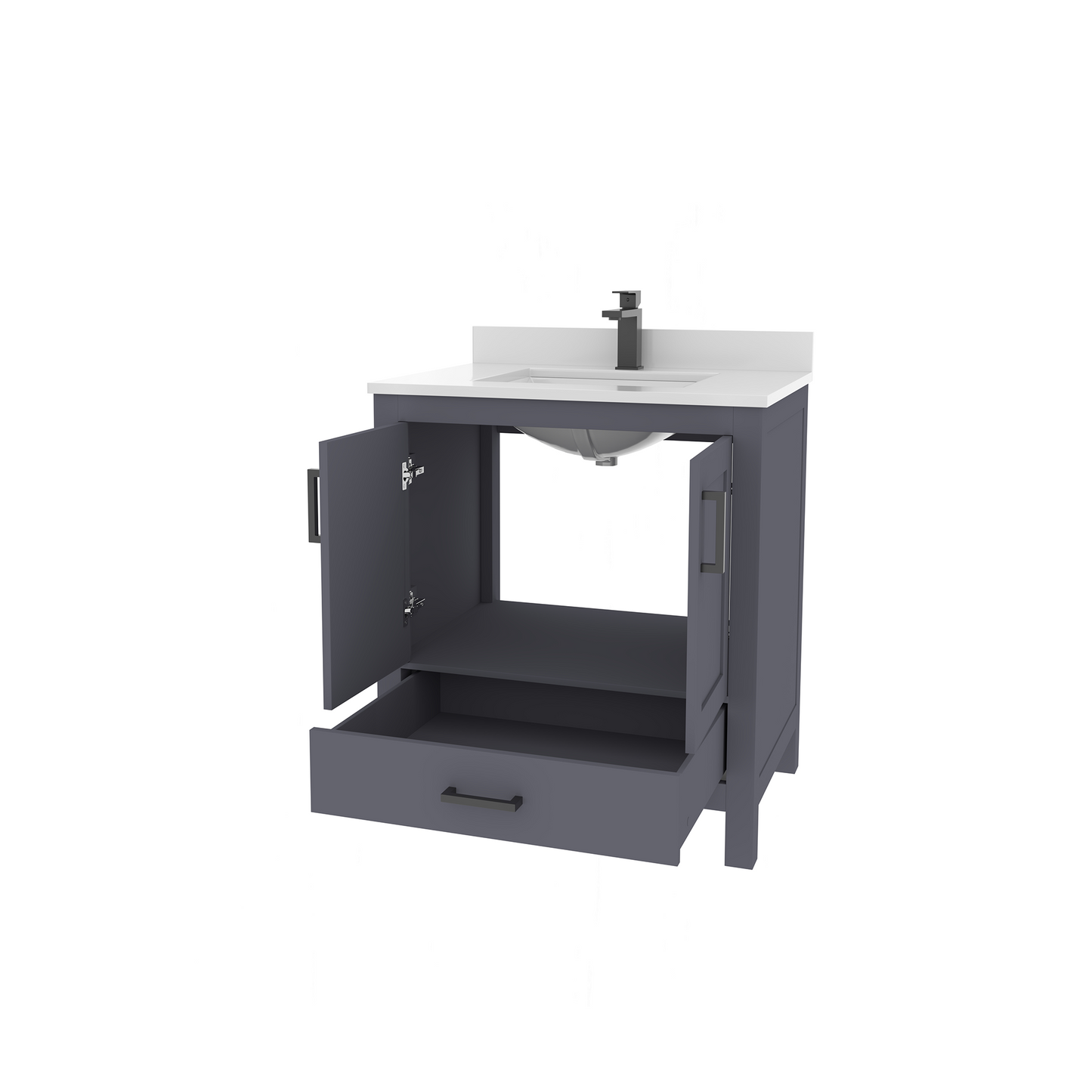 Rooh 30 Inch Solid Wood Bathroom Vanity with Undermount single Rectangle sink & White Quartz countertop 0.75 inch edge in white