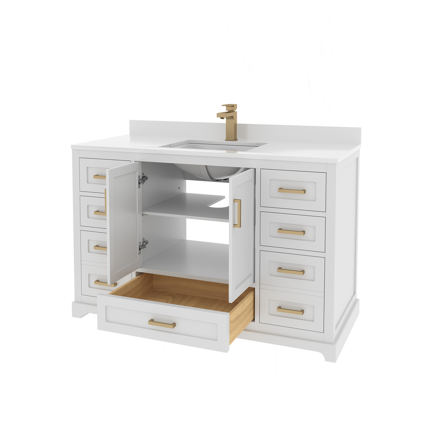 Maya 48 Inch Solid Wood Single Bathroom Vanity with Quartz Countertop