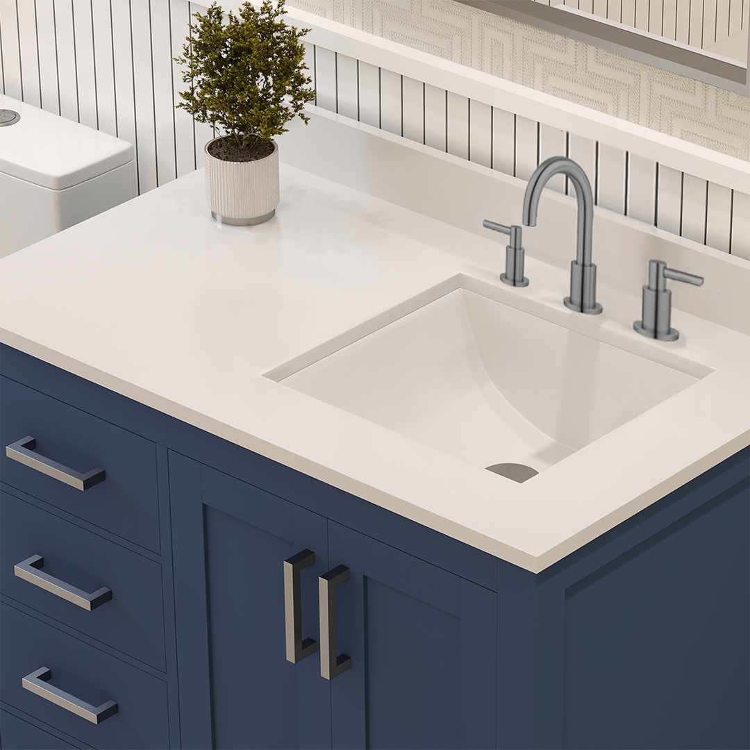 Rooh 36 Inch Right Solid Wood Single Bathroom Vanity with Undermount single Rectangle sink & White Quartz countertop 0.75 inch edge in white