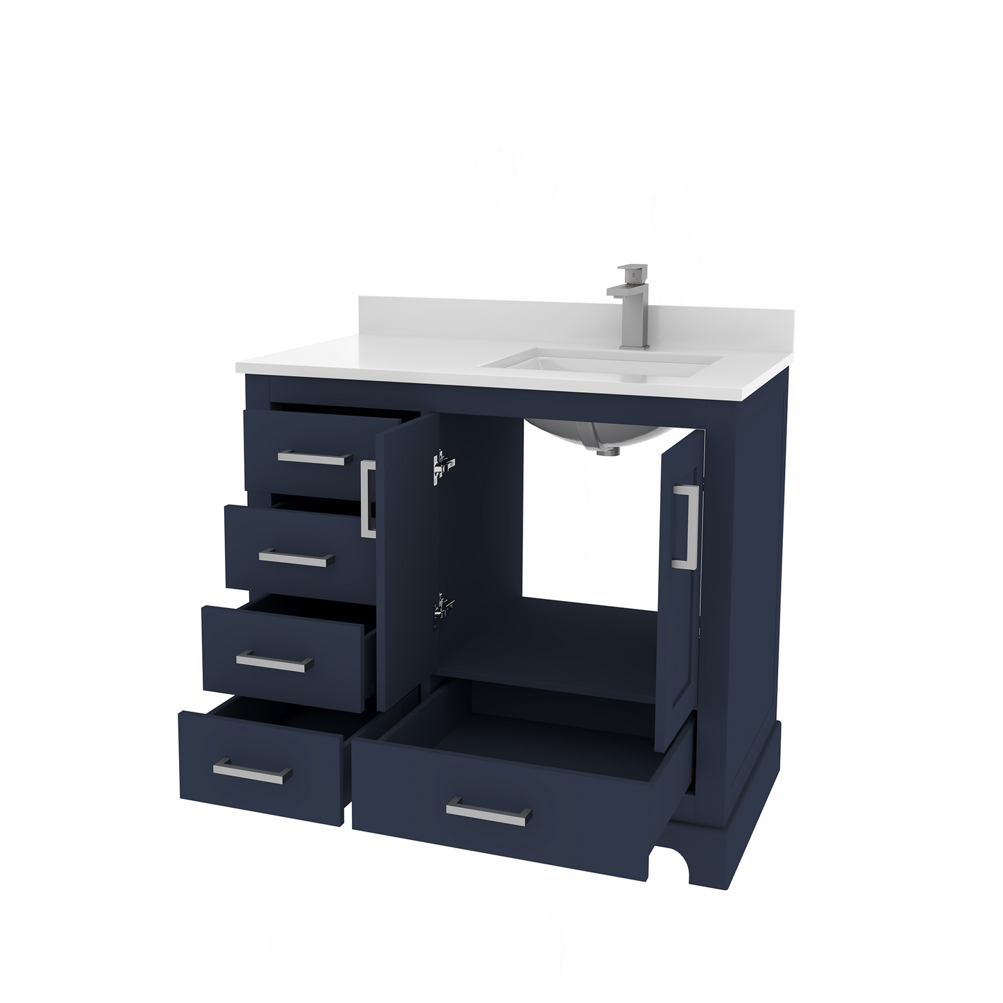 Rooh 36 Inch Right Solid Wood Single Bathroom Vanity with Quartz Countertop