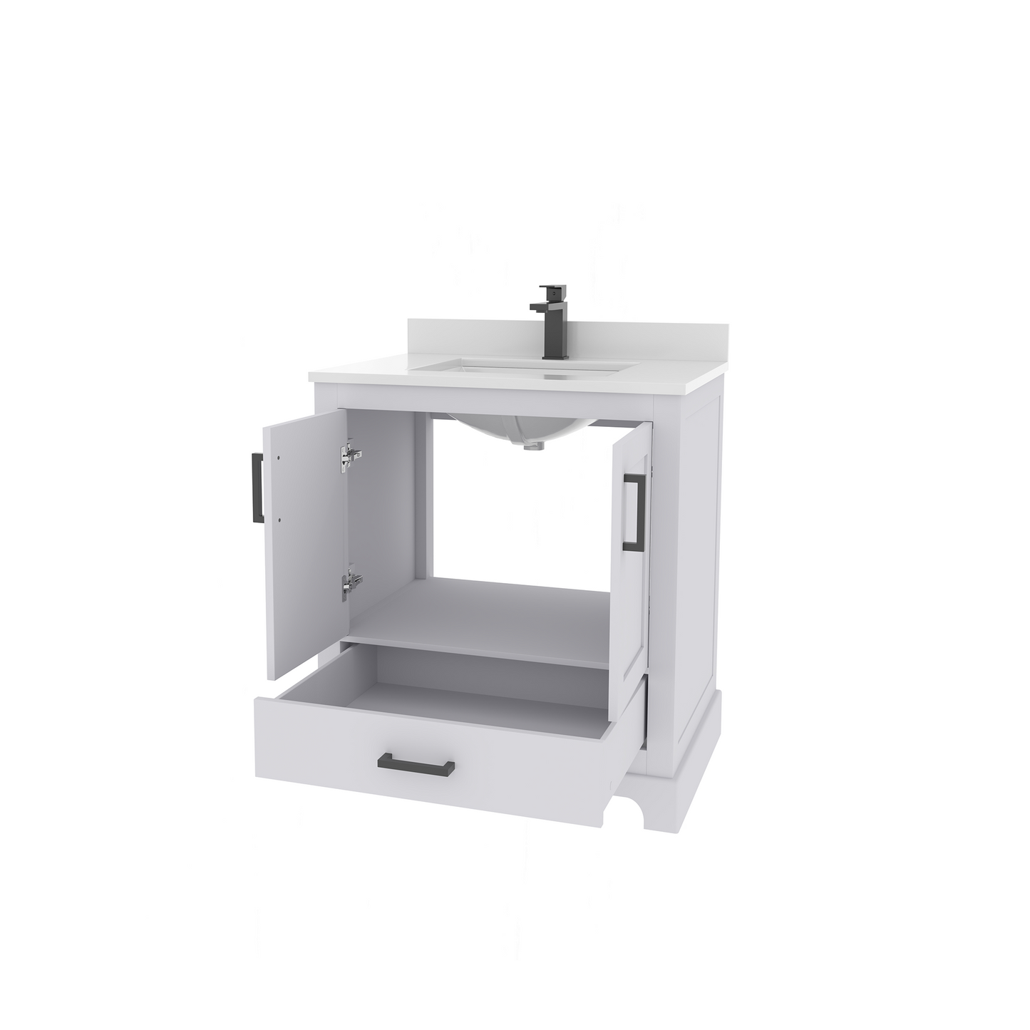 Maya 30 Inch Solid Wood Single Bathroom Vanity with Quartz Countertop