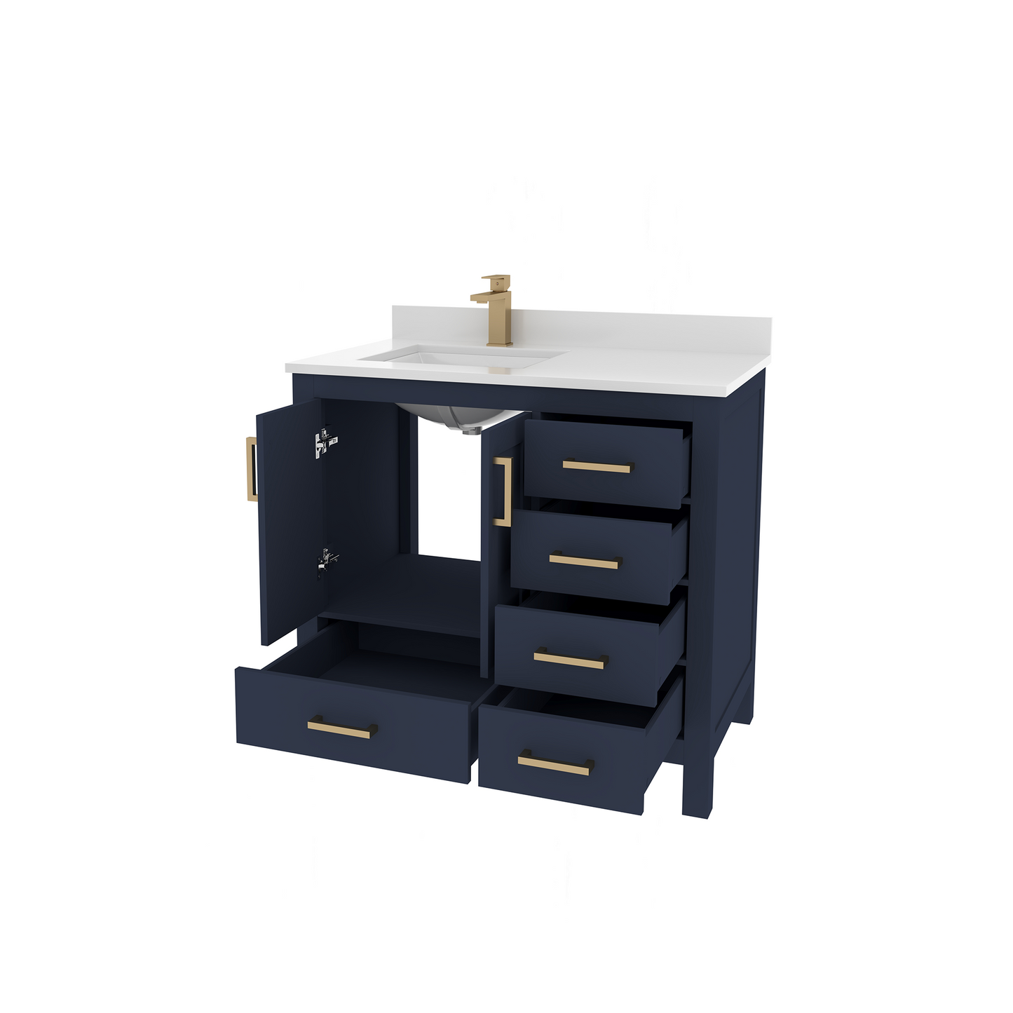 Rooh 36 Inch Left Solid Wood Single Bathroom Vanity with Undermount single Rectangle sink & White Quartz countertop 0.75 inch edge in white