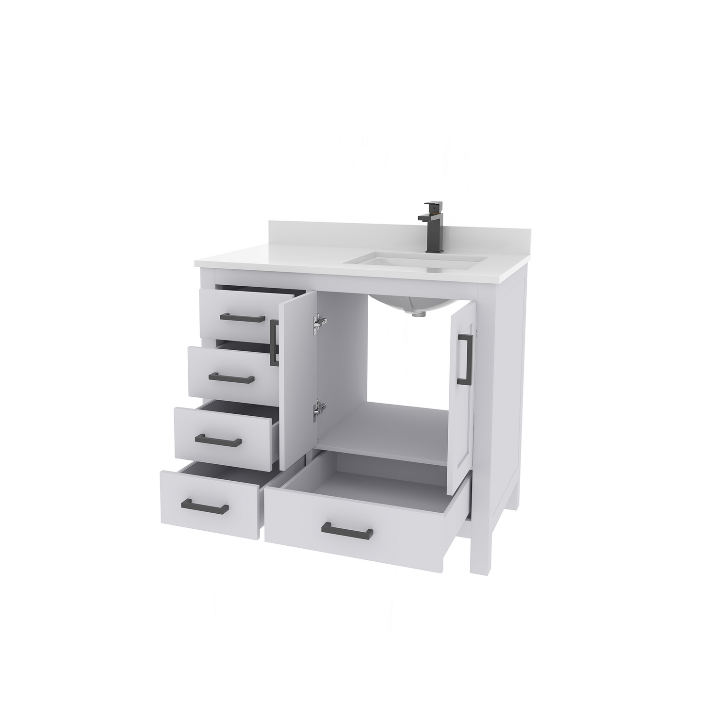 Rooh 36 Inch Right Solid Wood Single Bathroom Vanity with Quartz Countertop