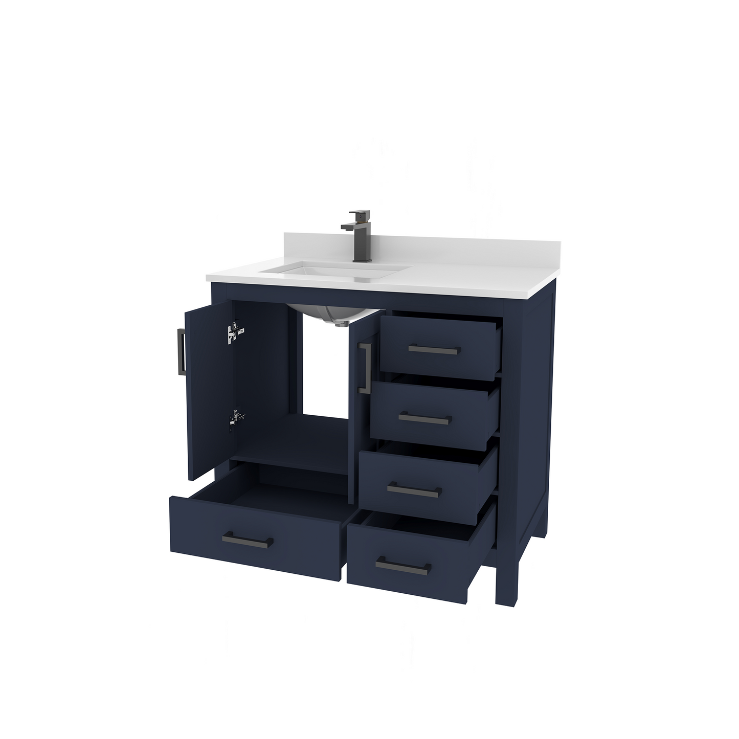 Rooh 36 Inch Left Solid Wood Single Bathroom Vanity with Undermount single Rectangle sink & White Quartz countertop 0.75 inch edge in white