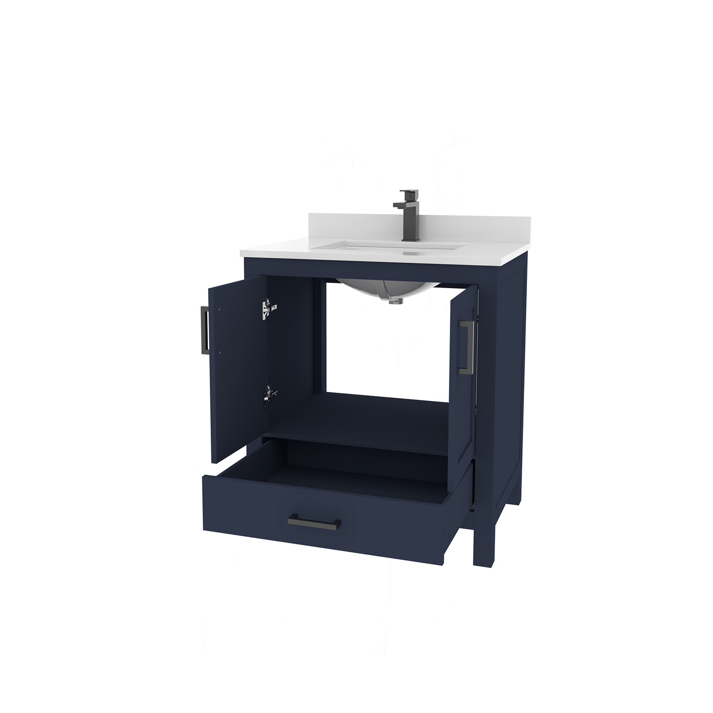 Rooh 30 Inch Solid Wood Bathroom Vanity with Undermount single Rectangle sink & White Quartz countertop 0.75 inch edge in white