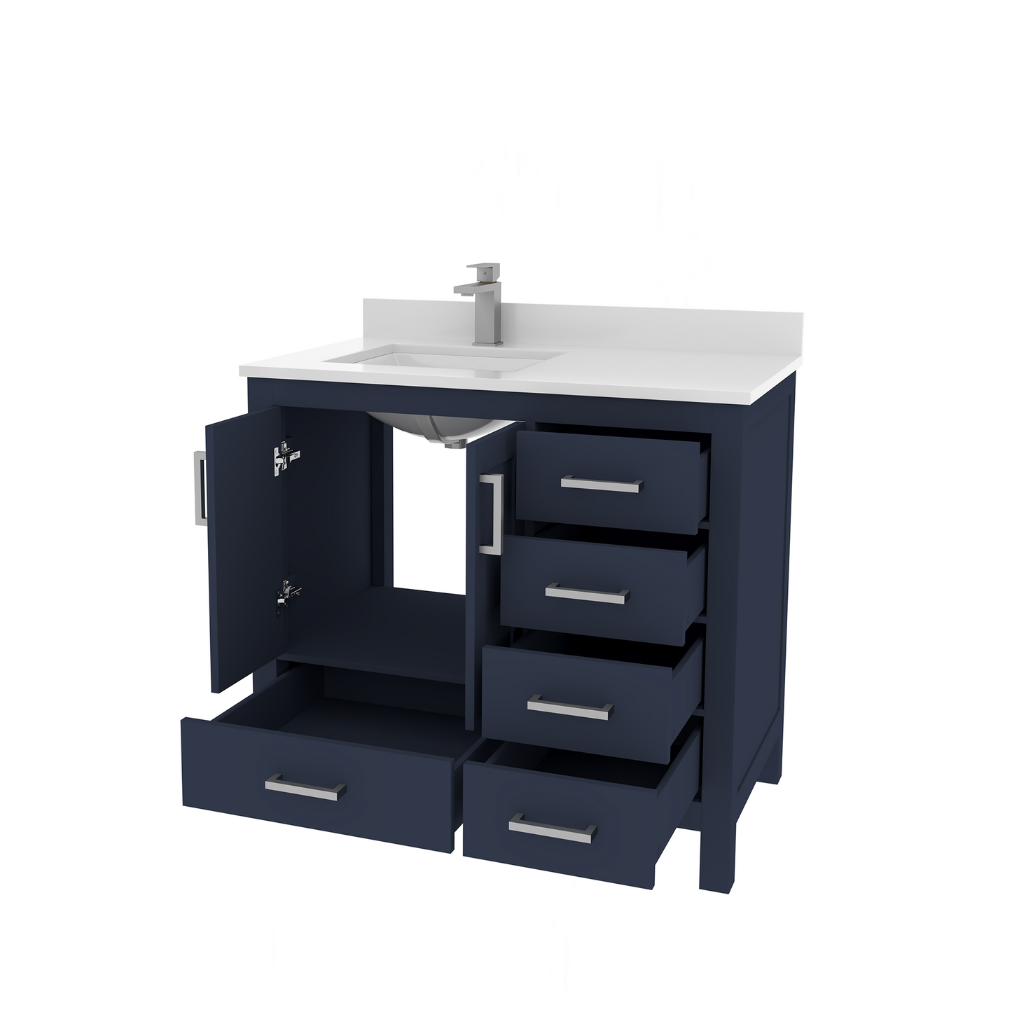 Rooh 36 Inch Left Solid Wood Single Bathroom Vanity with Undermount single Rectangle sink & White Quartz countertop 0.75 inch edge in white