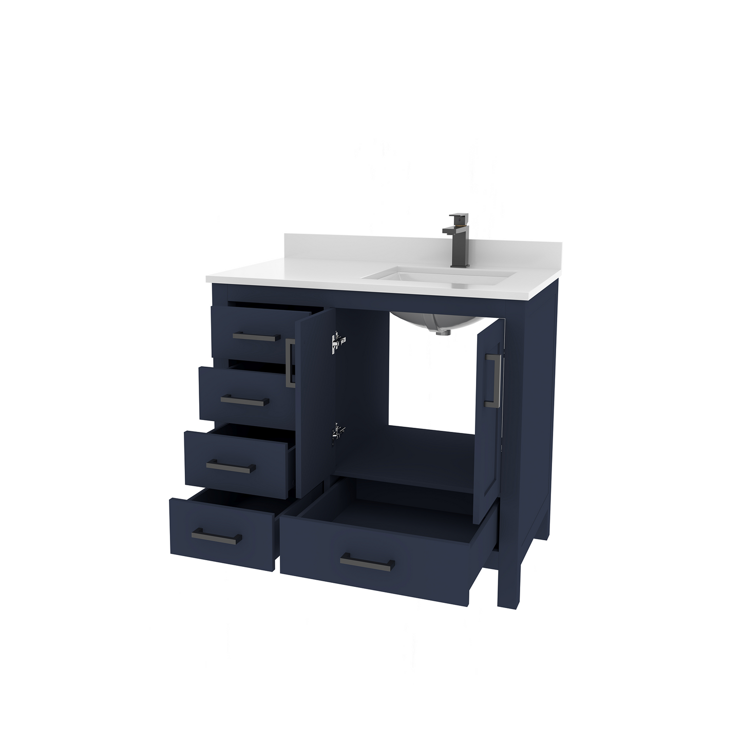 Rooh 36 Inch Right Solid Wood Single Bathroom Vanity with Quartz Countertop
