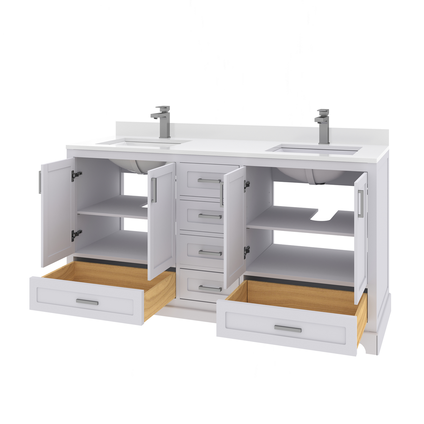 Maya 60 Inch Solid Wood Double Bathroom Vanity with Quartz Countertop