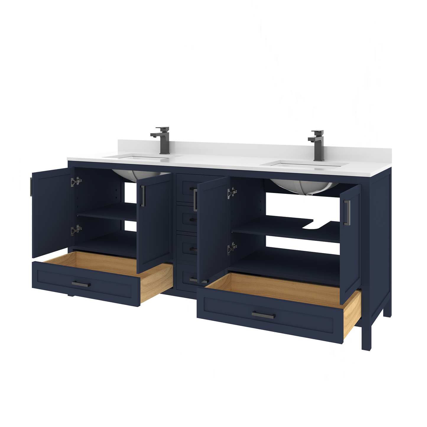 Rooh 72 Inch Solid Wood Bathroom Vanity with Undermount double Rectangle sinks & White Quartz countertop 0.75 inch edge in white