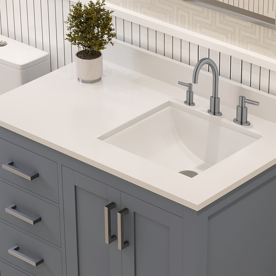 Rooh 36 Inch Right Solid Wood Single Bathroom Vanity with Undermount single Rectangle sink & White Quartz countertop 0.75 inch edge in white