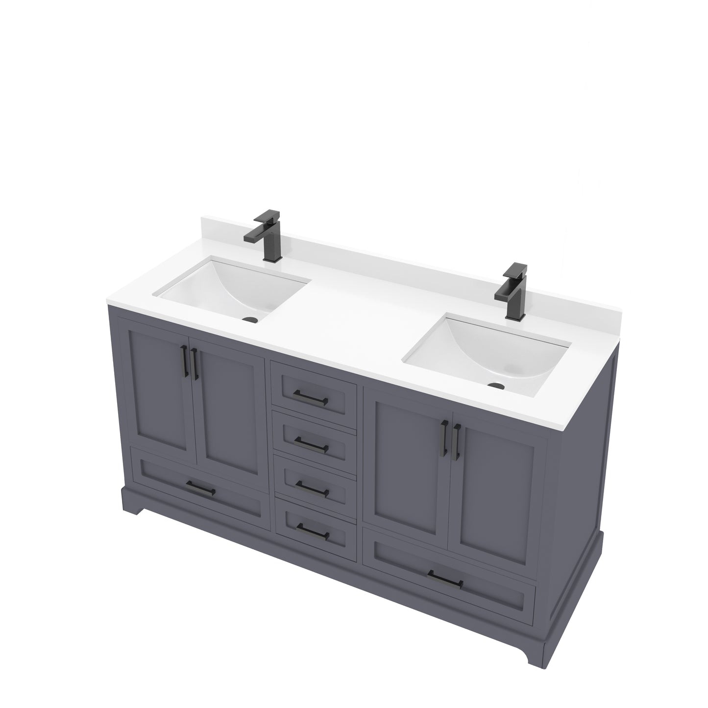 Maya 60 Inch Solid Wood Double Bathroom Vanity with Quartz Countertop