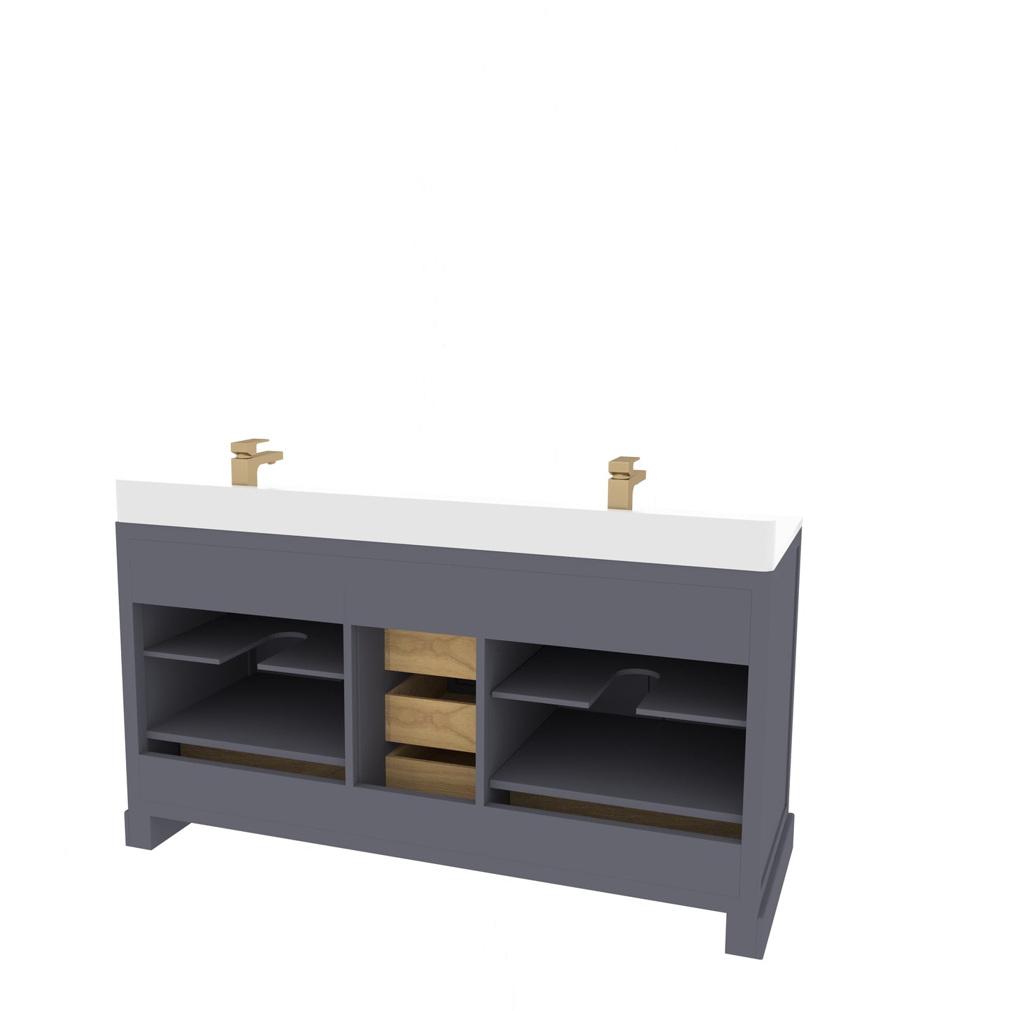 Maya 60 Inch Solid Wood Double Bathroom Vanity with Quartz Countertop