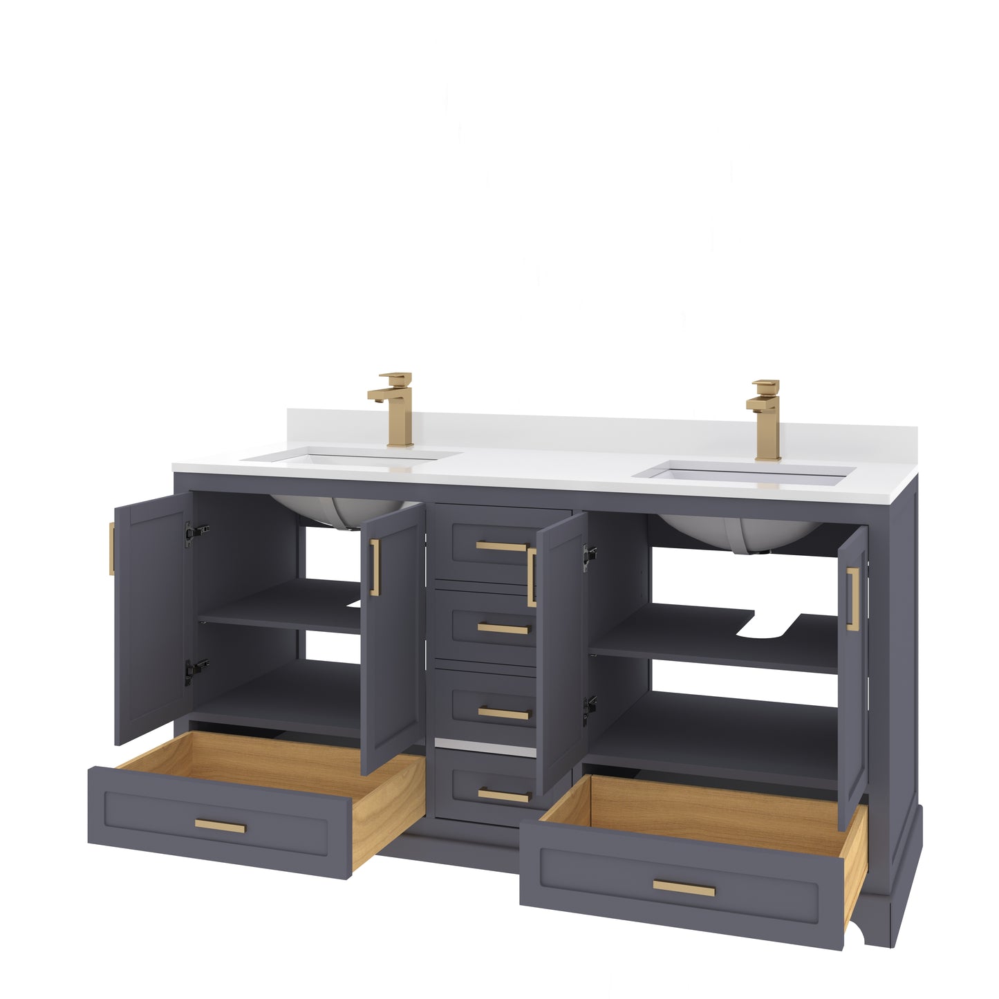 Maya 60 Inch Solid Wood Double Bathroom Vanity with Quartz Countertop