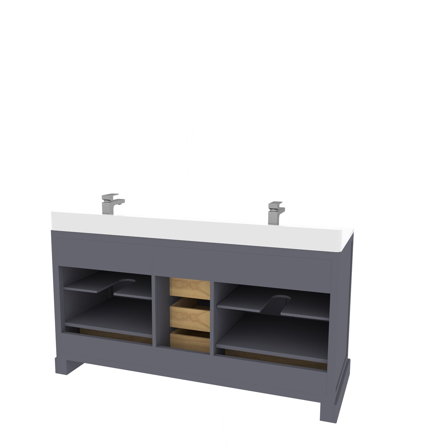 Maya 60 Inch Solid Wood Double Bathroom Vanity with Quartz Countertop