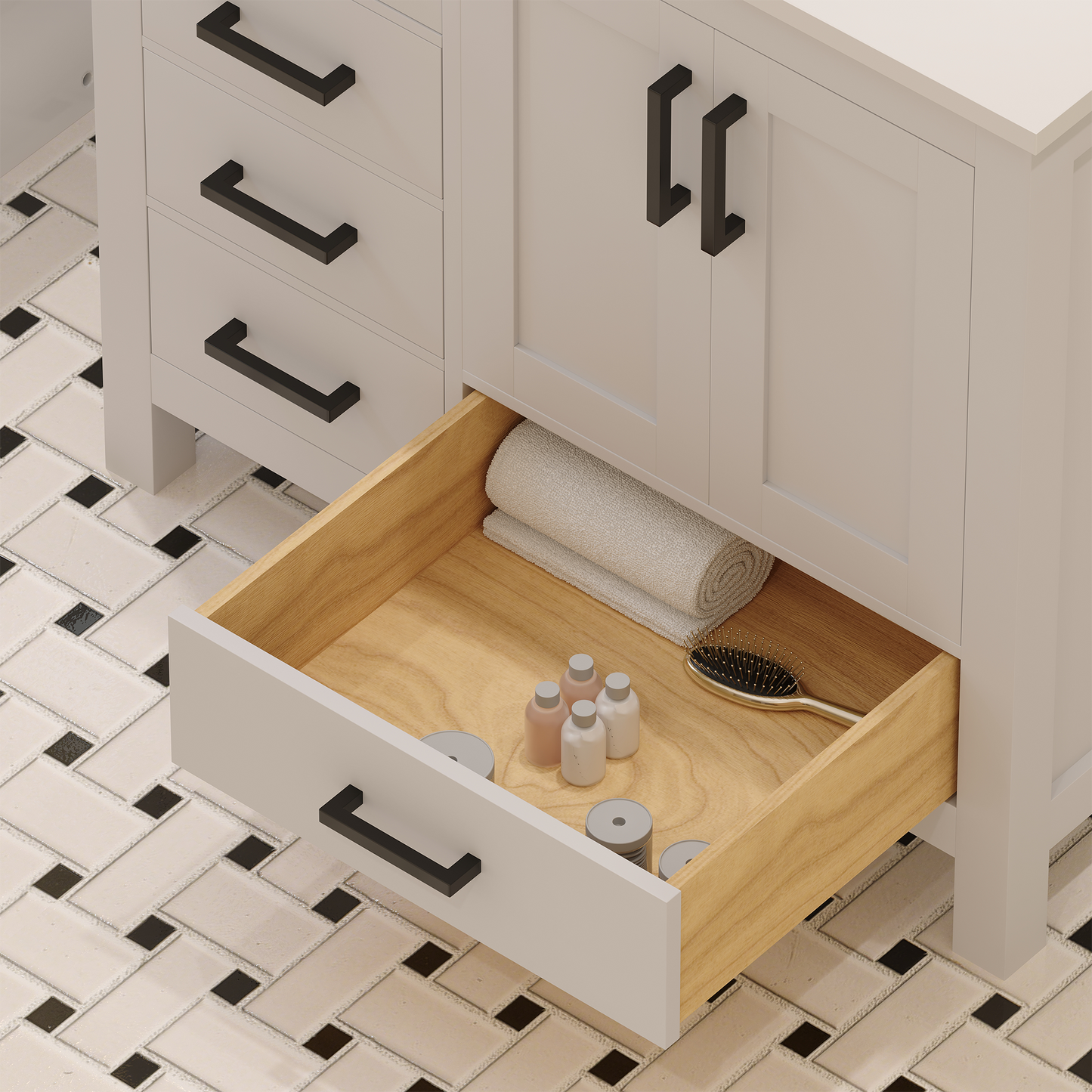 Rooh 36 Inch Right Solid Wood Single Bathroom Vanity with Quartz Countertop