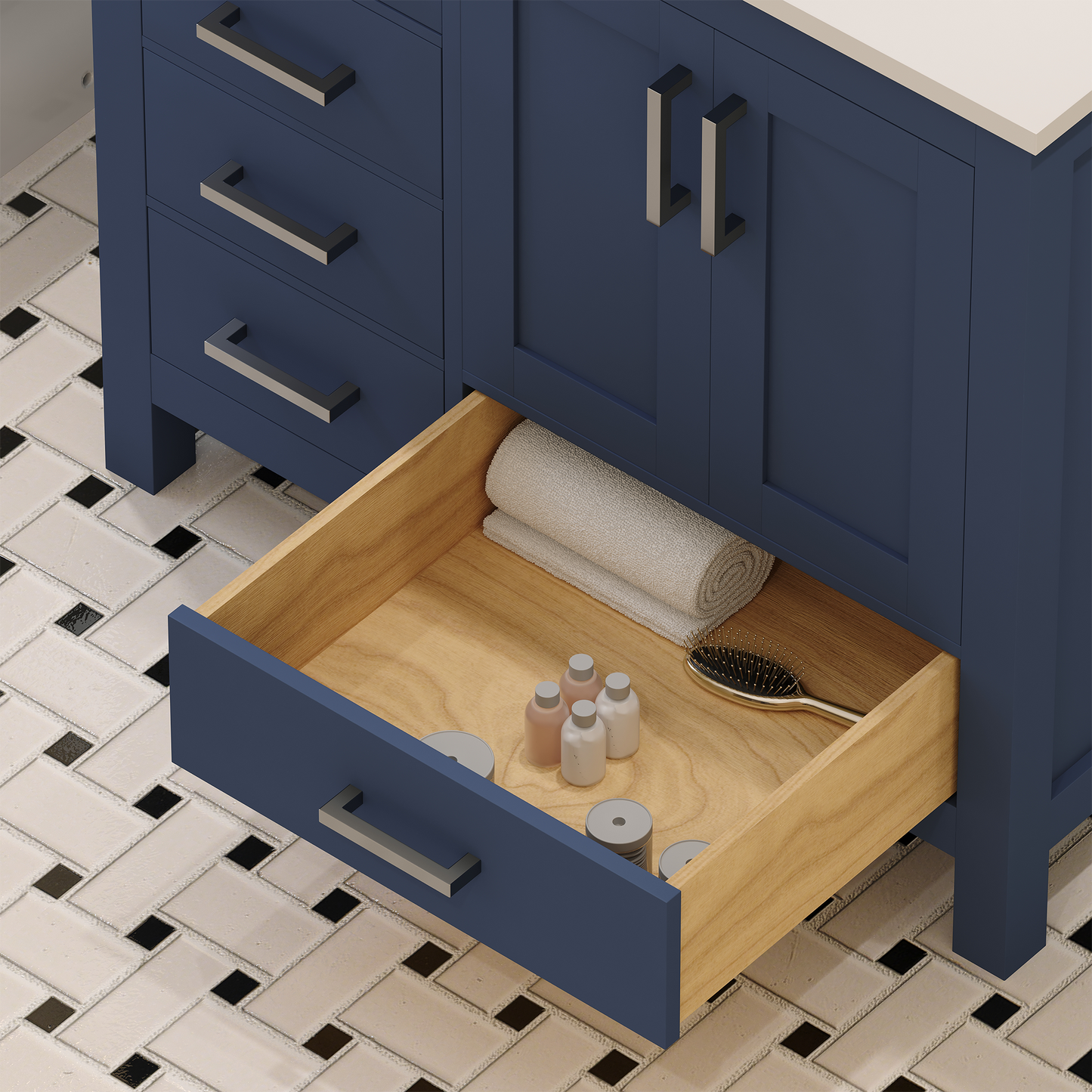 Rooh 36 Inch Right Solid Wood Single Bathroom Vanity with Quartz Countertop